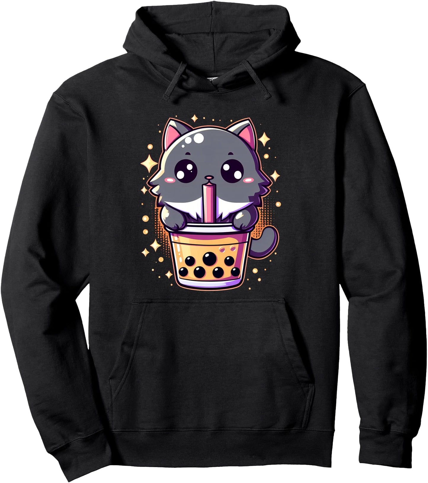 Cute Kawaii Cat Boba Tea Japanese Aesthetic Anime Girls Teen Pullover Hoodie