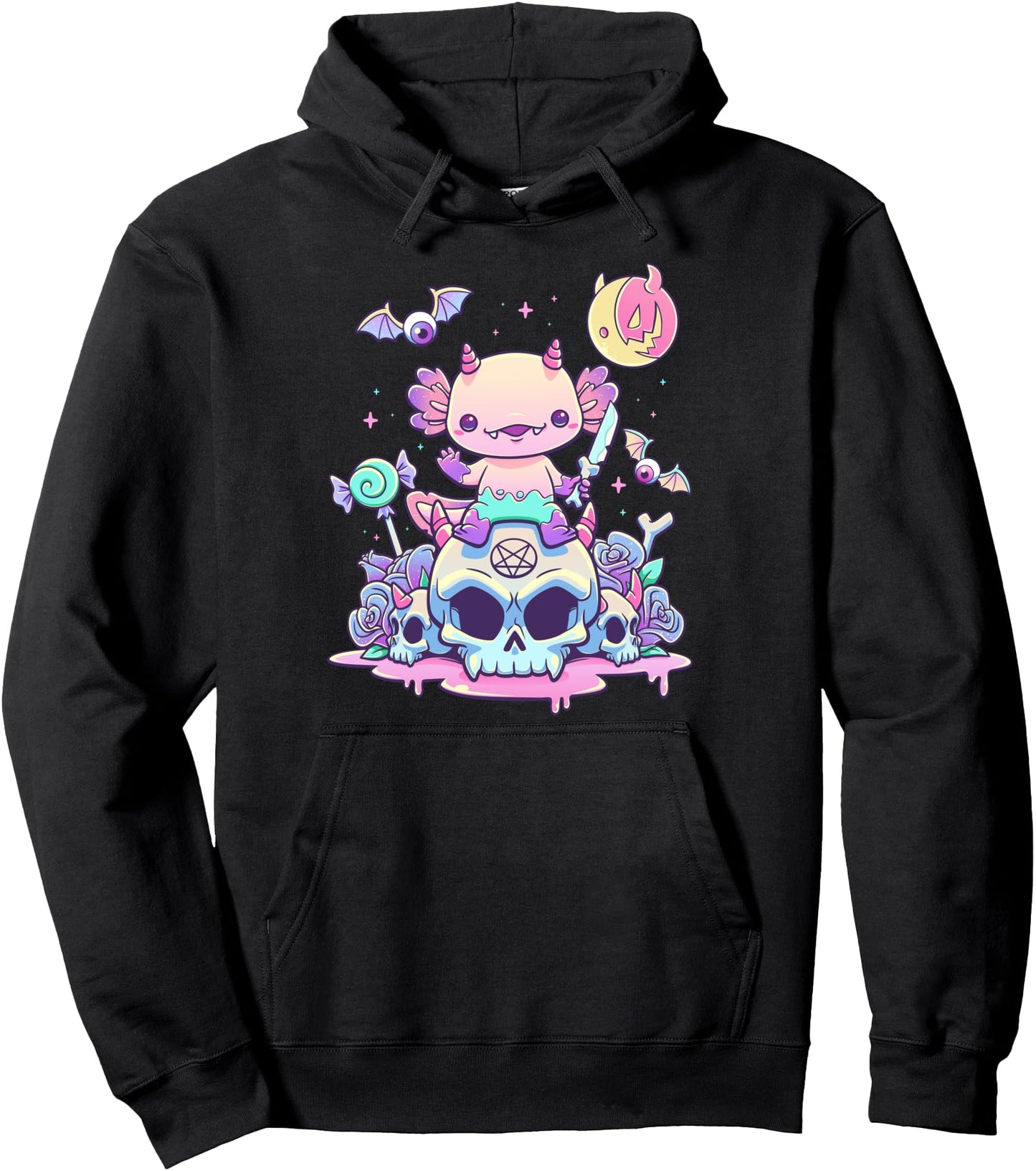 Pastel Goth Axolotl Creepy Gothic Kawaii Anime Aesthetic Pullover Hoodie