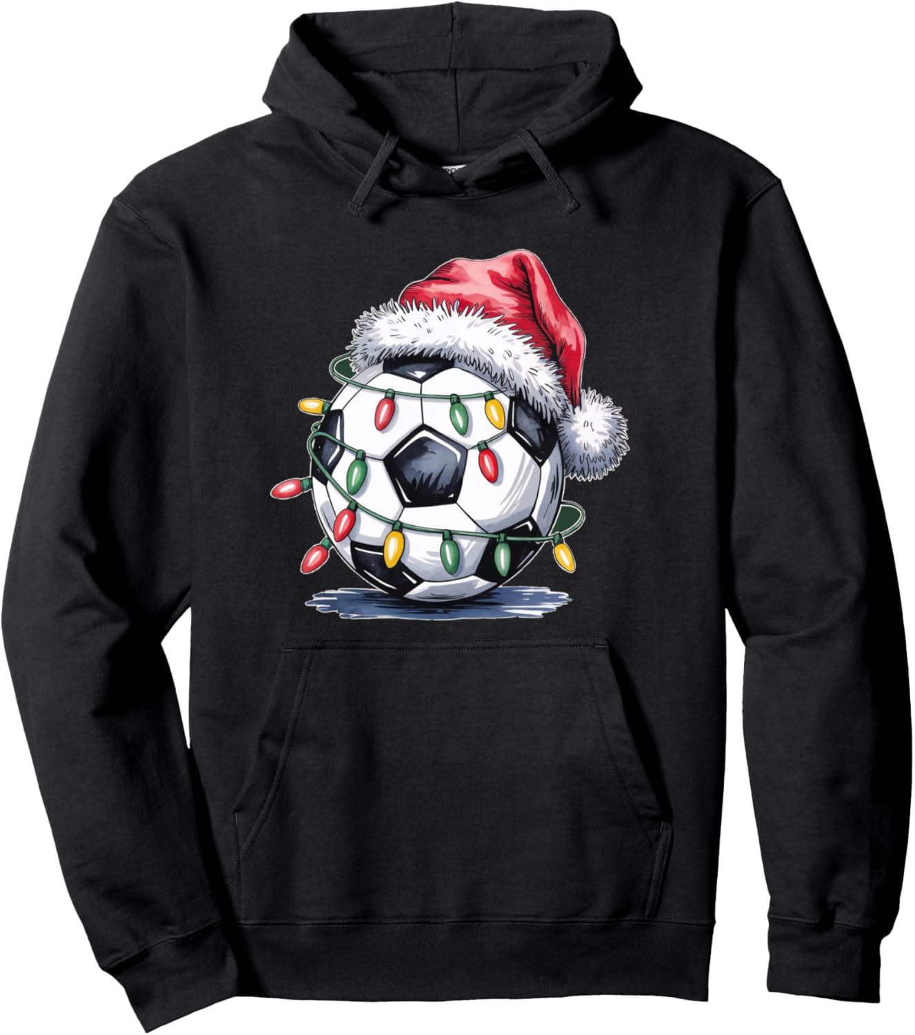 Soccer Santa Christmas Lights Football Funny Xmas Soccer Pullover Hoodie