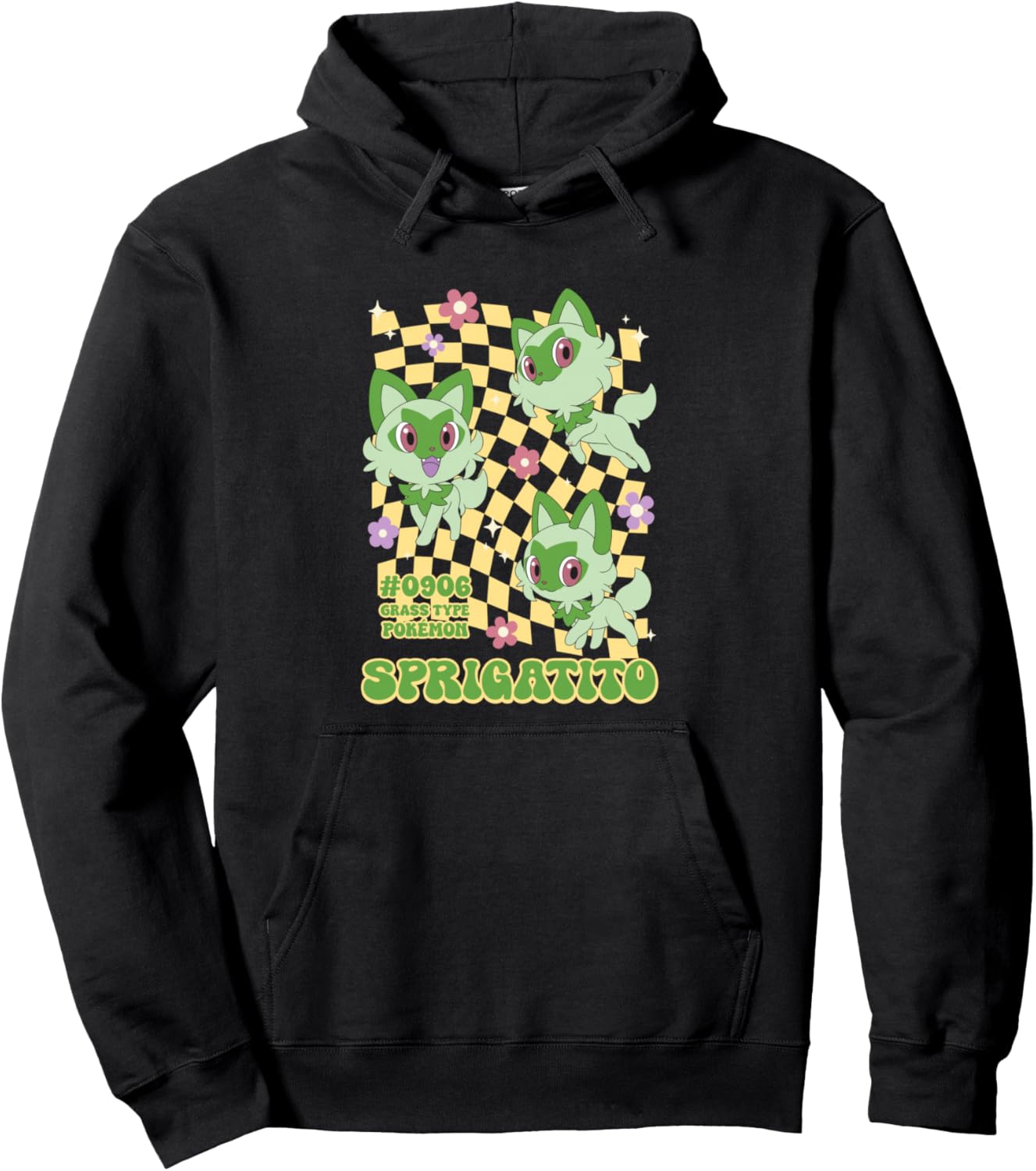 Pokémon Sprigatito #0906 Grass Type Pokemon Retro Chest Logo Pullover Hoodie