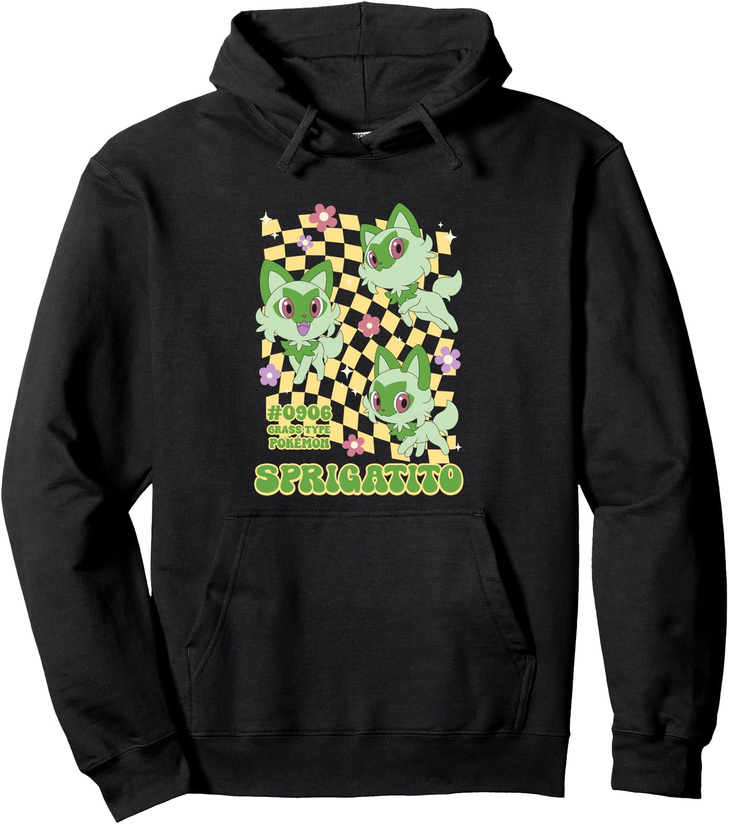 Pokmon Sprigatito #0906 Grass Type Pokemon Retro Chest Logo Pullover Hoodie