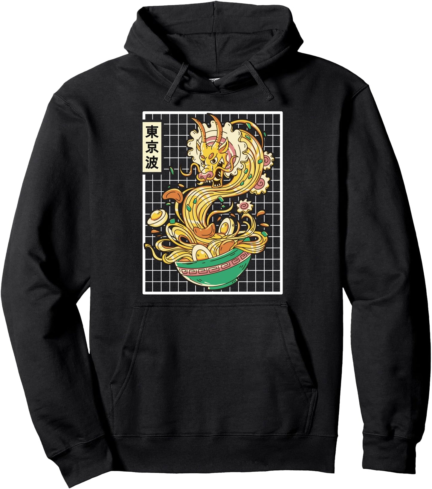 Japanese Ramen Noodles Dragon Grid Japan Aesthetic Anime Pullover Hoodie