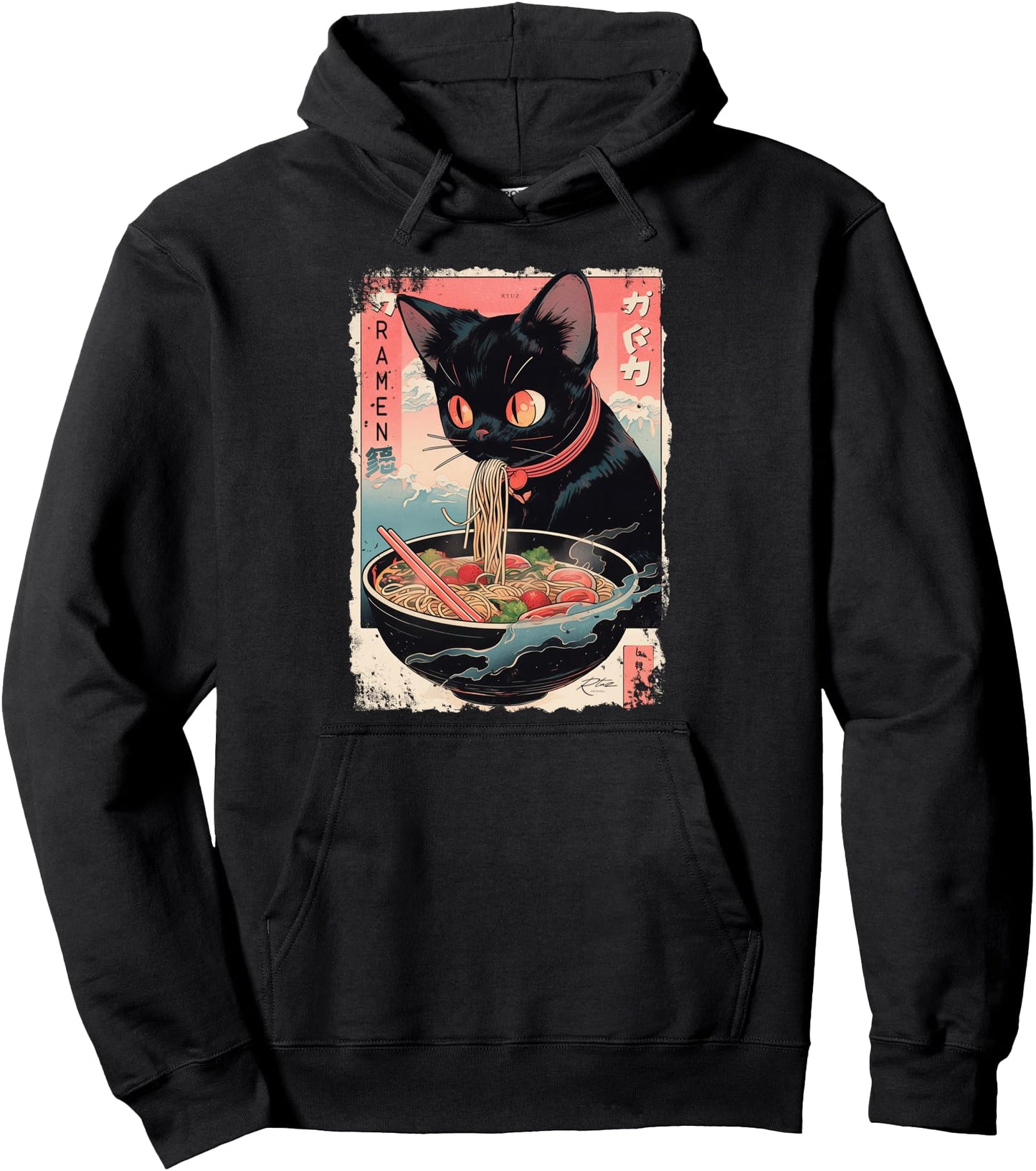 Ramen Noodles Cat Japan Y2K Kawaii Retro Cats Manga Anime Pullover Hoodie