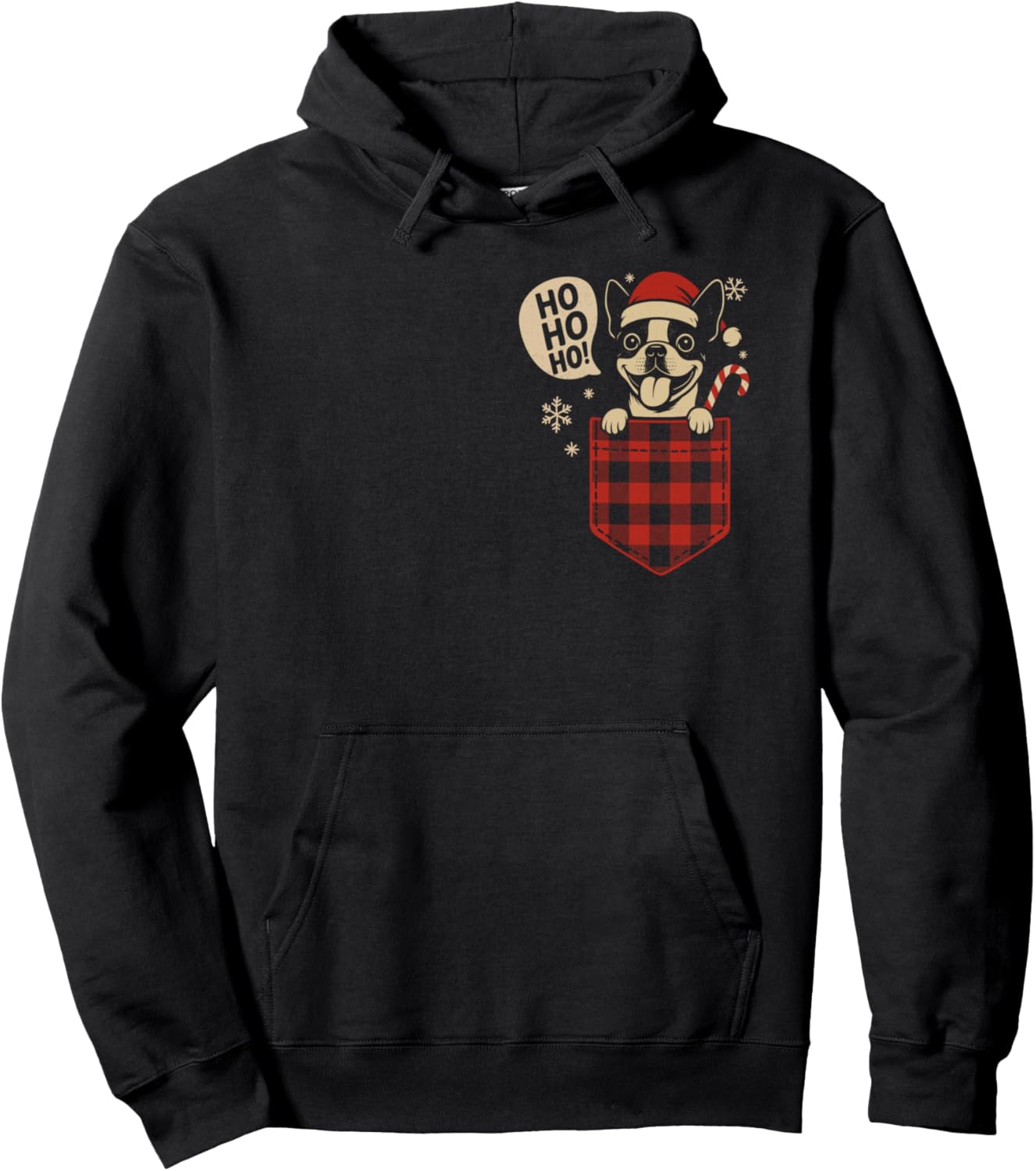 Funny Boston Terrier Christmas Dog Cute Pocket Bostie Santa Pullover Hoodie