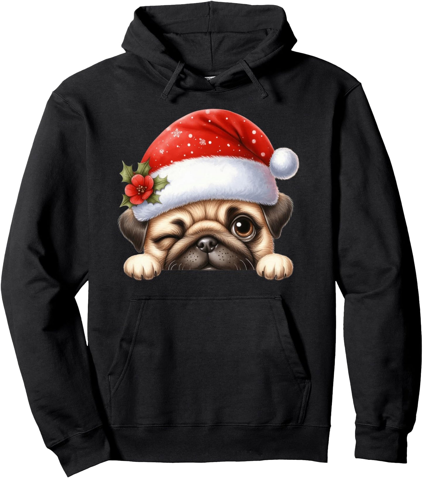 Pug Dog Christmas Santa Hat Dog Mom Dad Pullover Hoodie