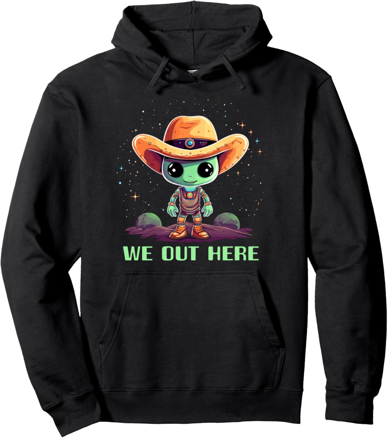 Alien Cowboy We Out Here Funny Western Halloween Pullover Hoodie