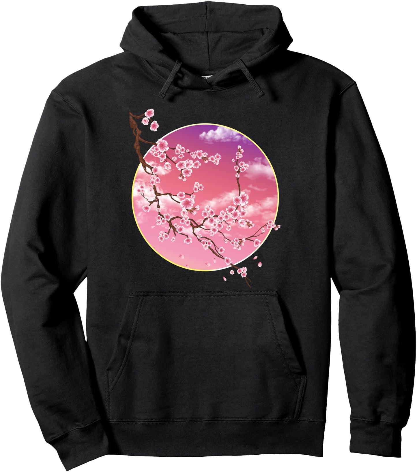 Sakura in Moonlight Japanese Cherry Flower Blossom Japanese Pullover Hoodie