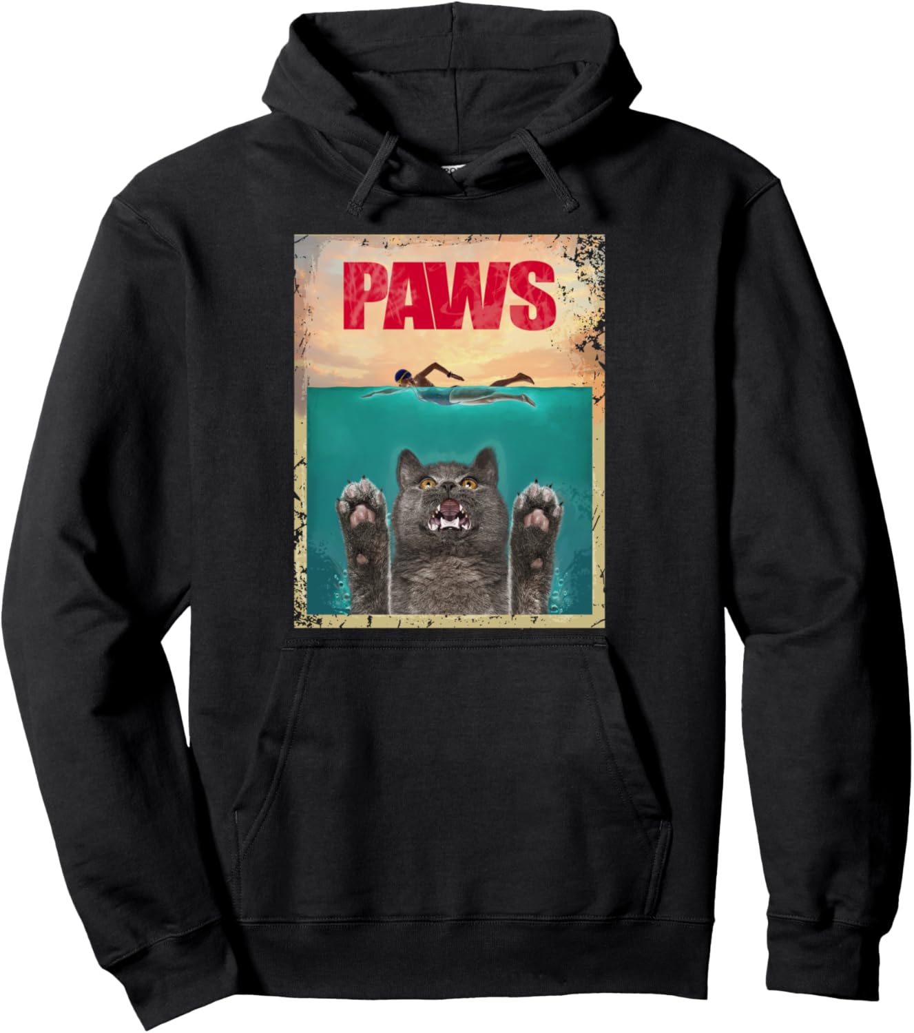 Vincent Hie Movie Parody Paws Shark Feline Jaws Cat Lovers Pullover Hoodie