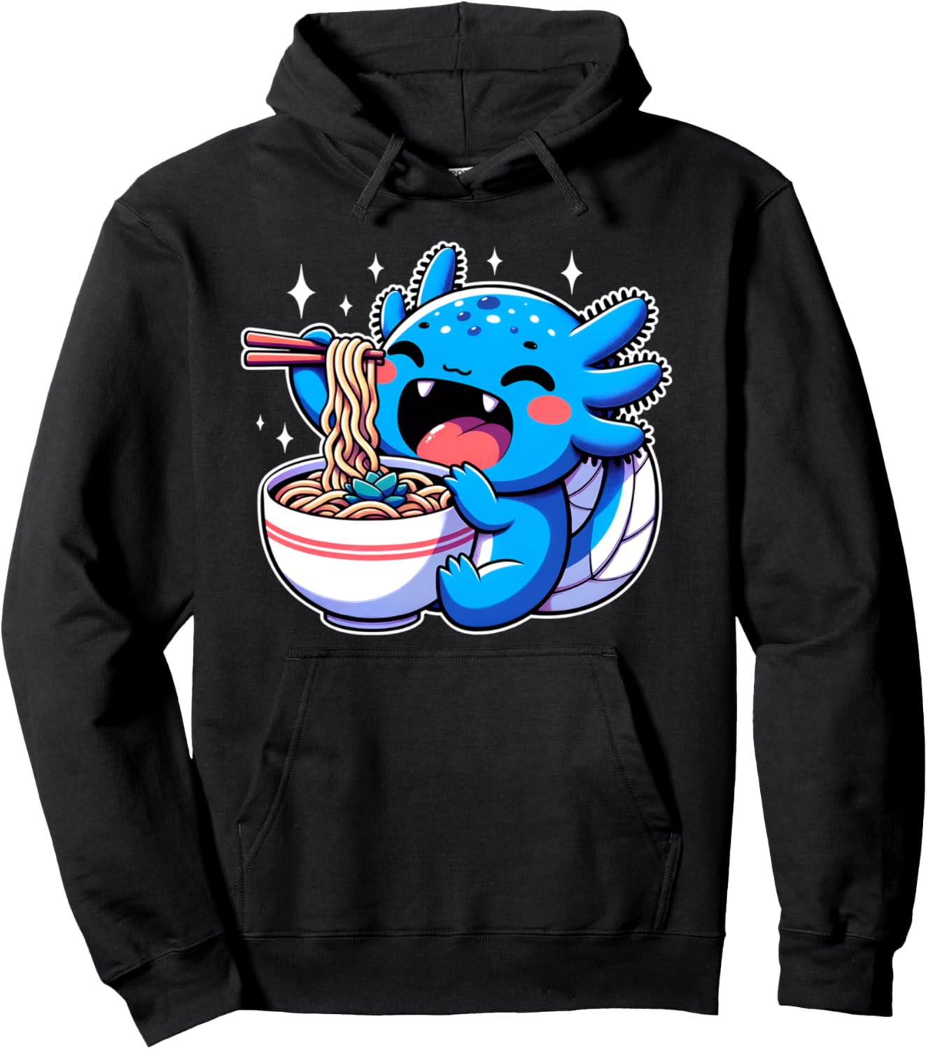 kawaii axolotl eating ramen noodles anime Pullover Hoodie