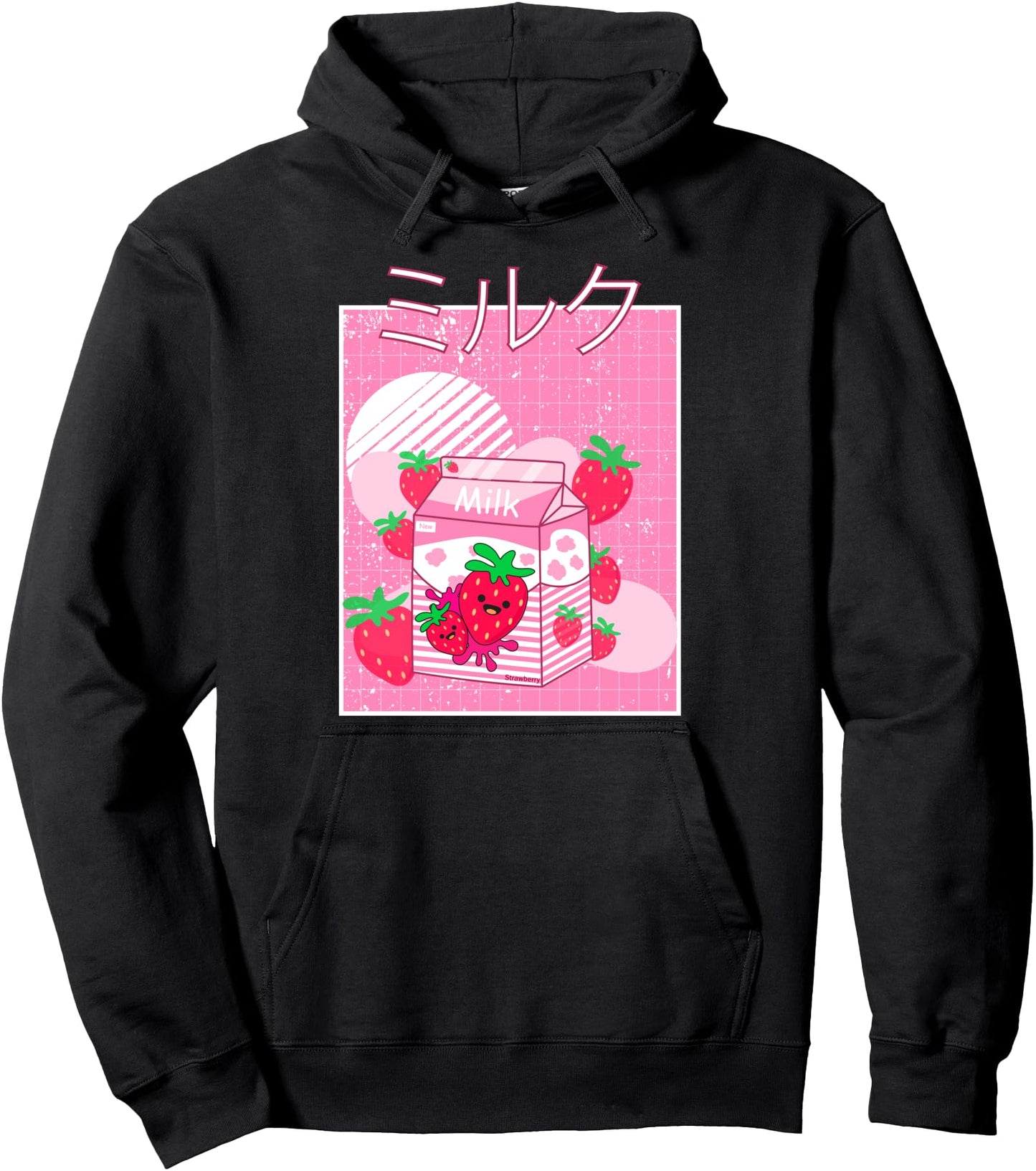 90's Japanese Strawberry Milk Shake Carton Kawaii Anime Pullover Hoodie