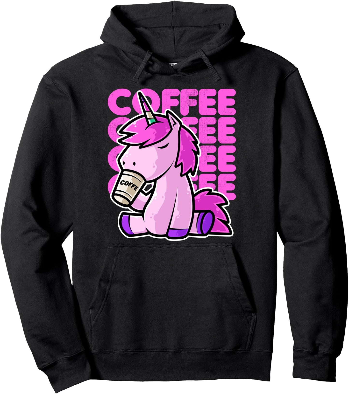 Cute Unicorn Drinking Coffee Kawaii Neko Anime Pullover Hoodie