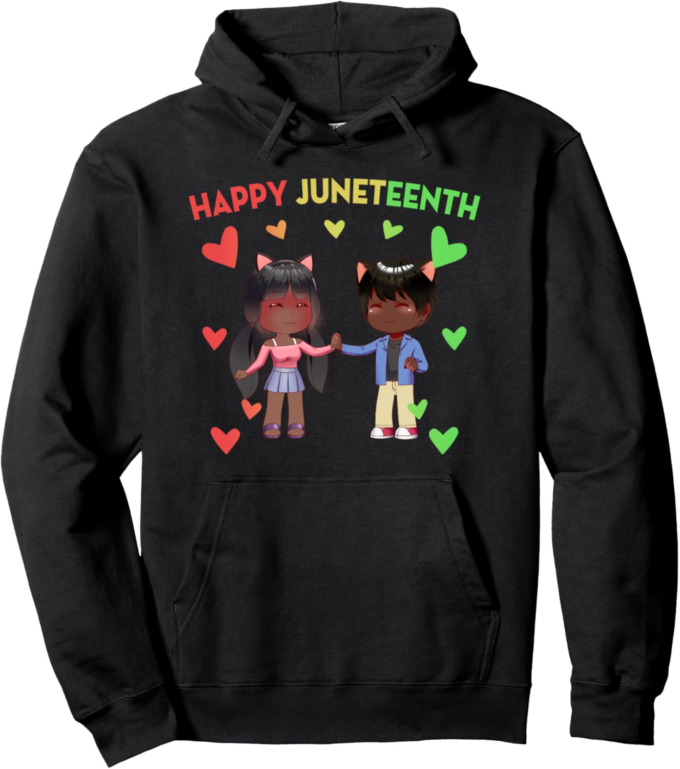Happy Juneteenth Anime Style Pullover Hoodie