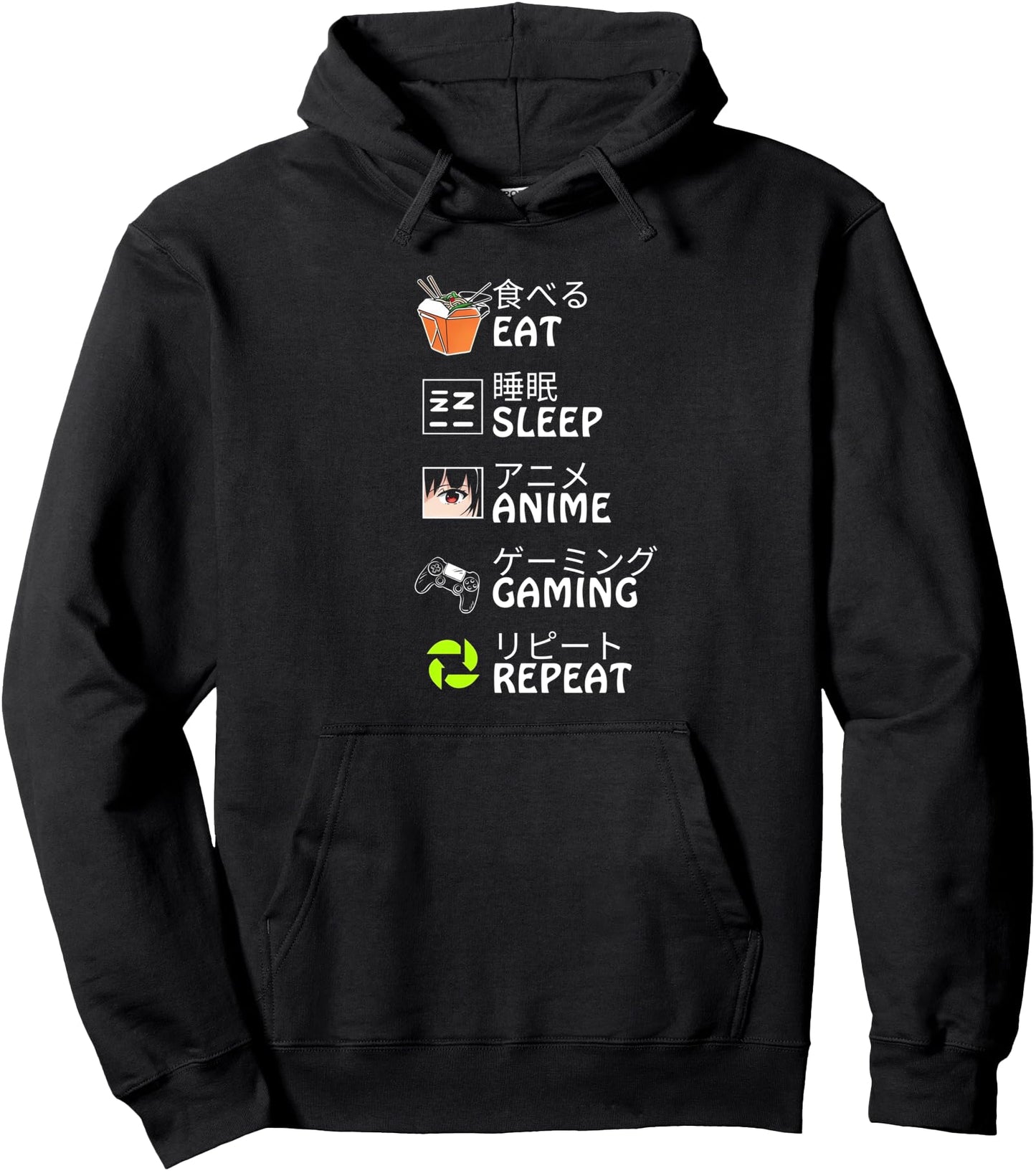Anime Manga T-Shirt Eat Sleep Anime Gaming Repeat Shirt Pullover Hoodie