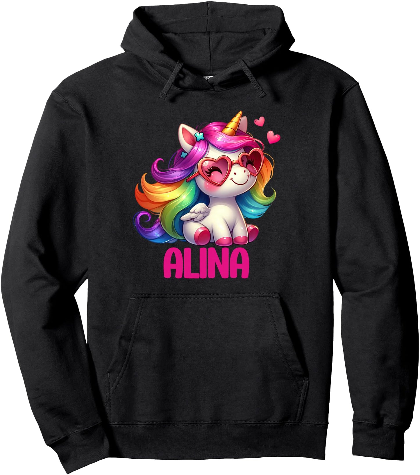 Alina Personalized Name Colorful Unicorn Women Girls Pullover Hoodie