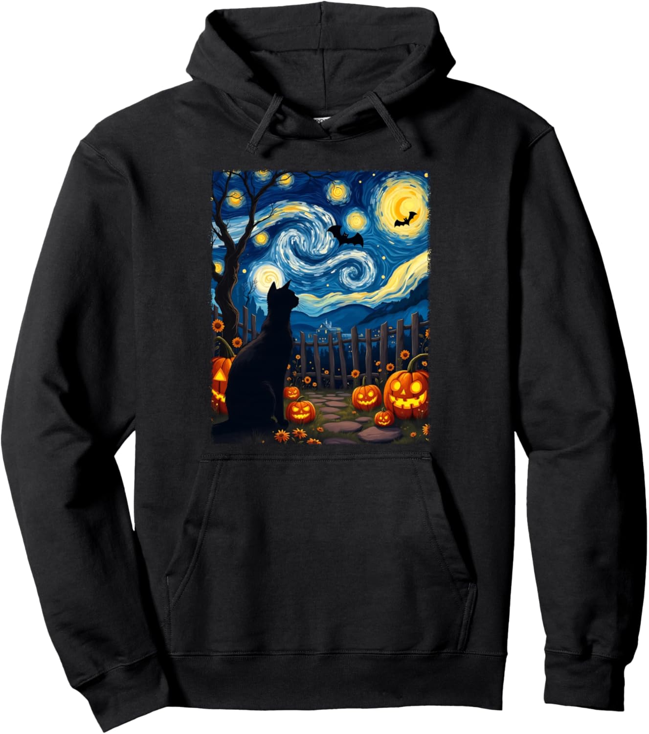 Cat Halloween Van Gogh Magical Pumpkin Patch Party Costume Pullover Hoodie