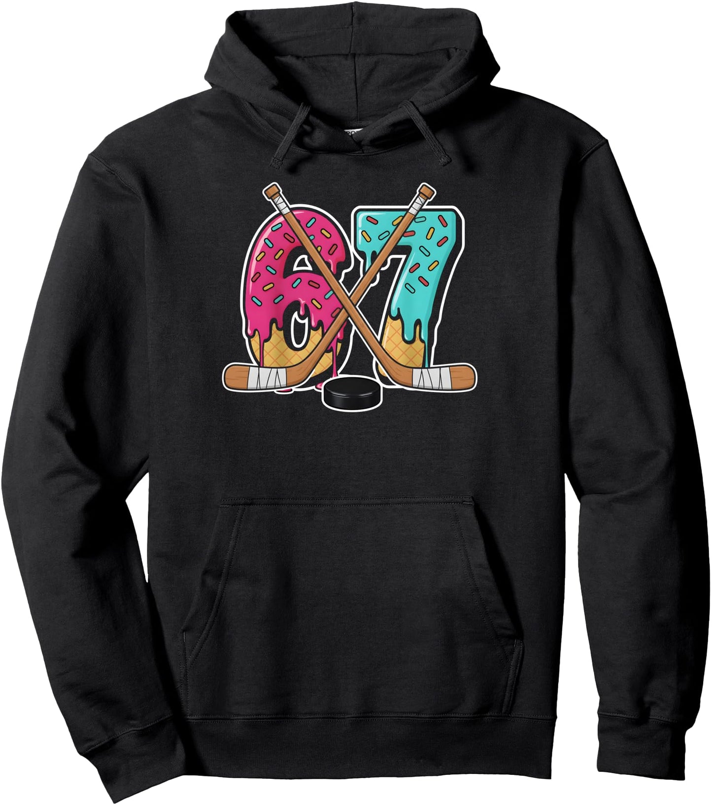 67 Ice Cream Drip Hockey Gen Alpha Slang Six Seven Meme Pullover Hoodie