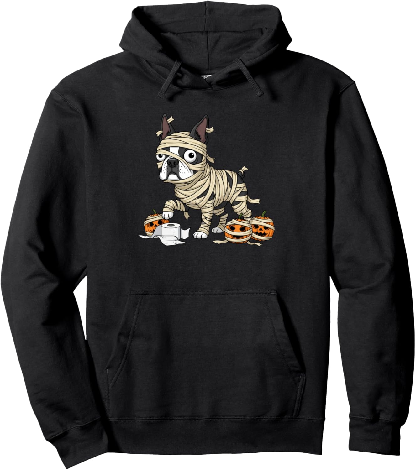 Boston Terrier Mummy Pumpkin Halloween Kids Mens Womens Pullover Hoodie