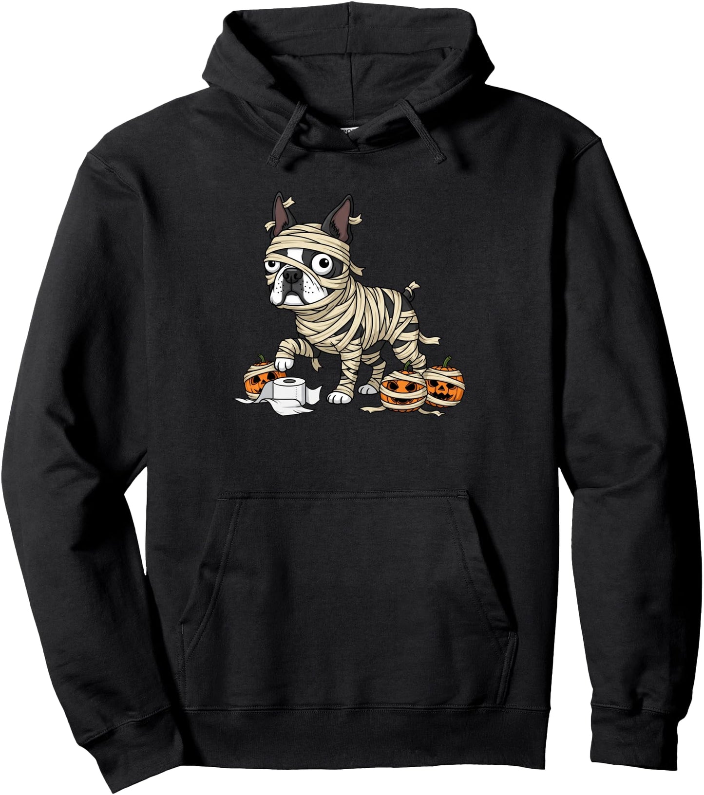 Boston Terrier Mummy Pumpkin Halloween Mens Womens Pullover Hoodie