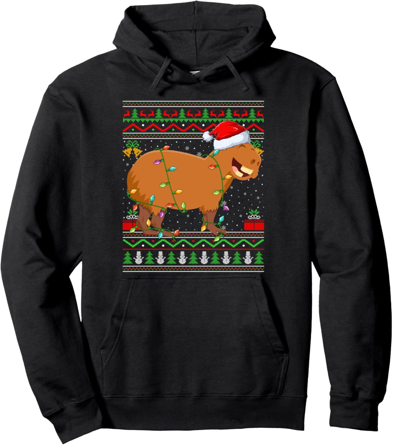 Capybara Christmas Lights Santa Ugly Sweater Xmas Pullover Hoodie