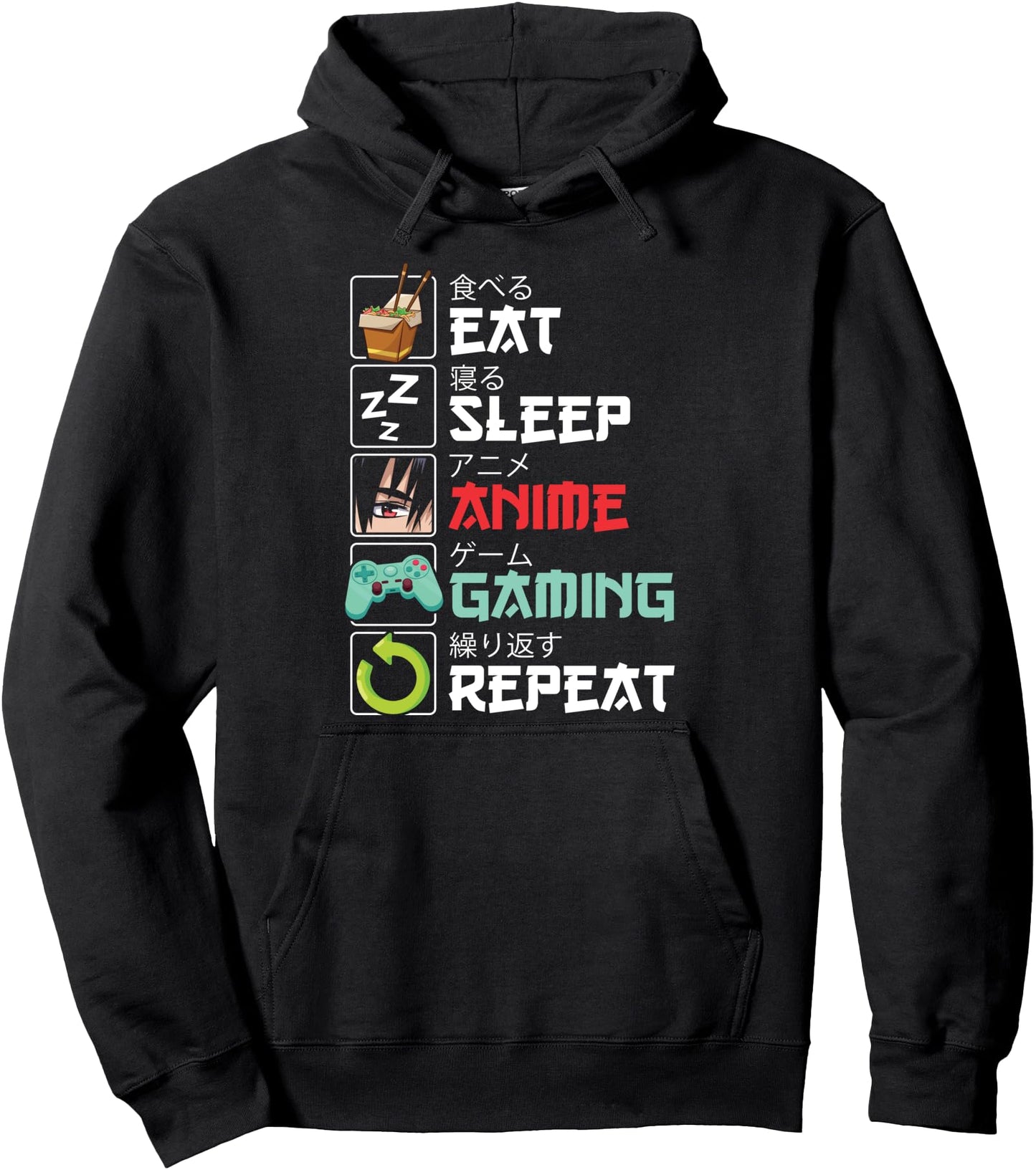 Eat Sleep Anime Gaming Repeat Kawaii Otaku Anime Manga Pullover Hoodie