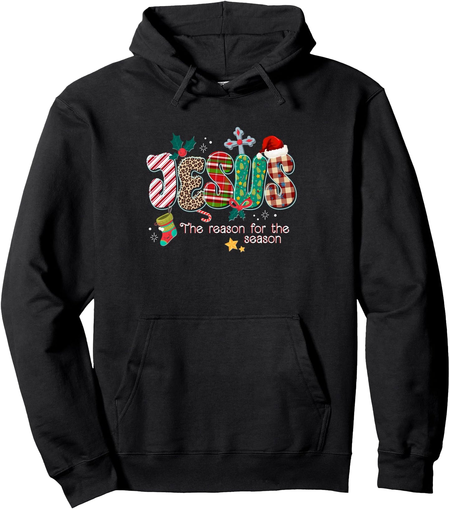 Jesus For The Season Christmas Buffalo Plaid Christian Cross Pullover Hoodie