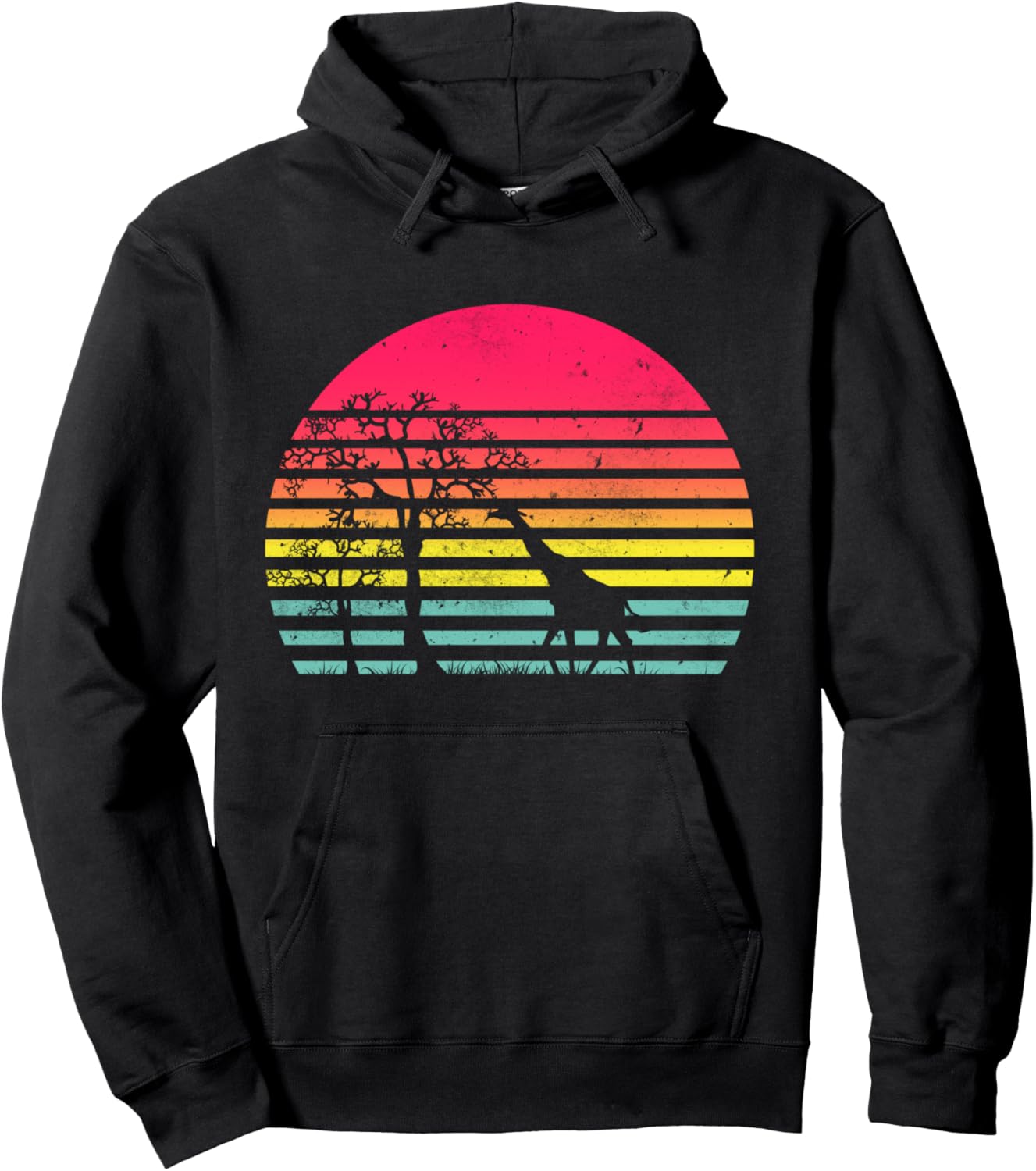 Vintage Retro Giraffe Sunset Giraffe Lovers Zoo Keeper Anima Pullover Hoodie