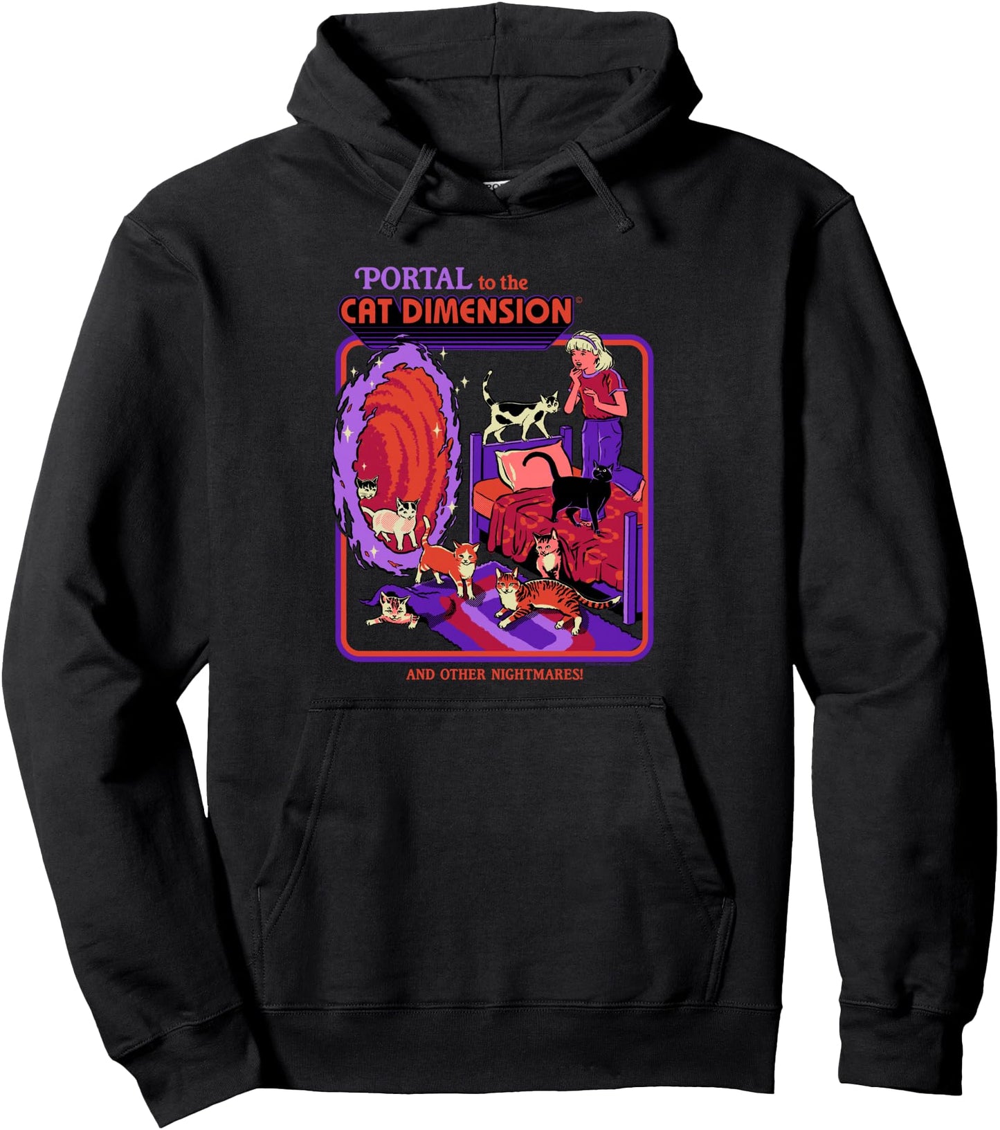 Steven Rhodes Cat Dimension Portal Retro Dark Humor Artist Pullover Hoodie