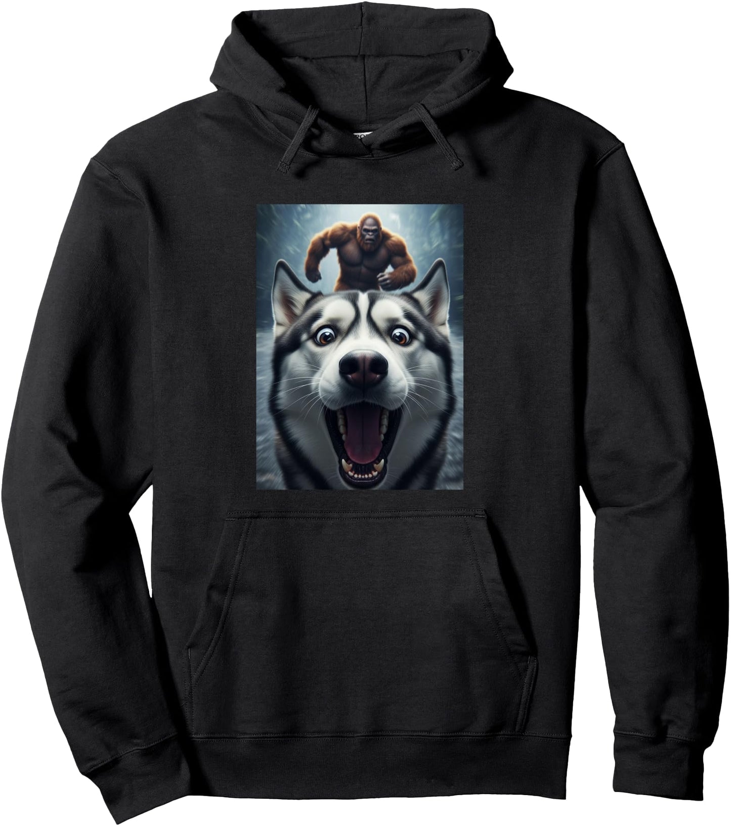 Funny Husky Dog Selfie With Bigfoot Women Men Pullover Hoodie