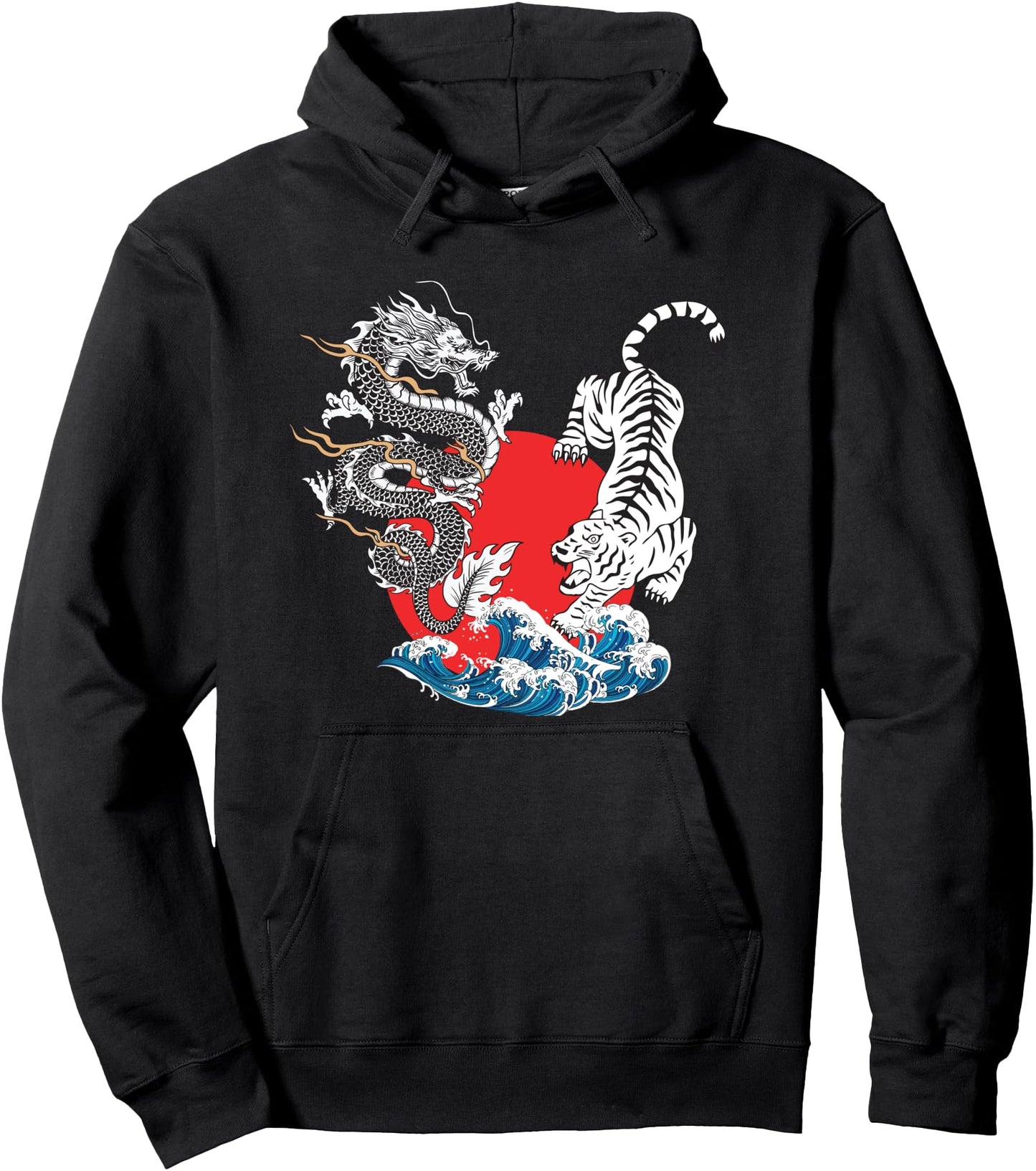 Dragon Fighting The Giant Tiger Japanese Pullover Hoodie