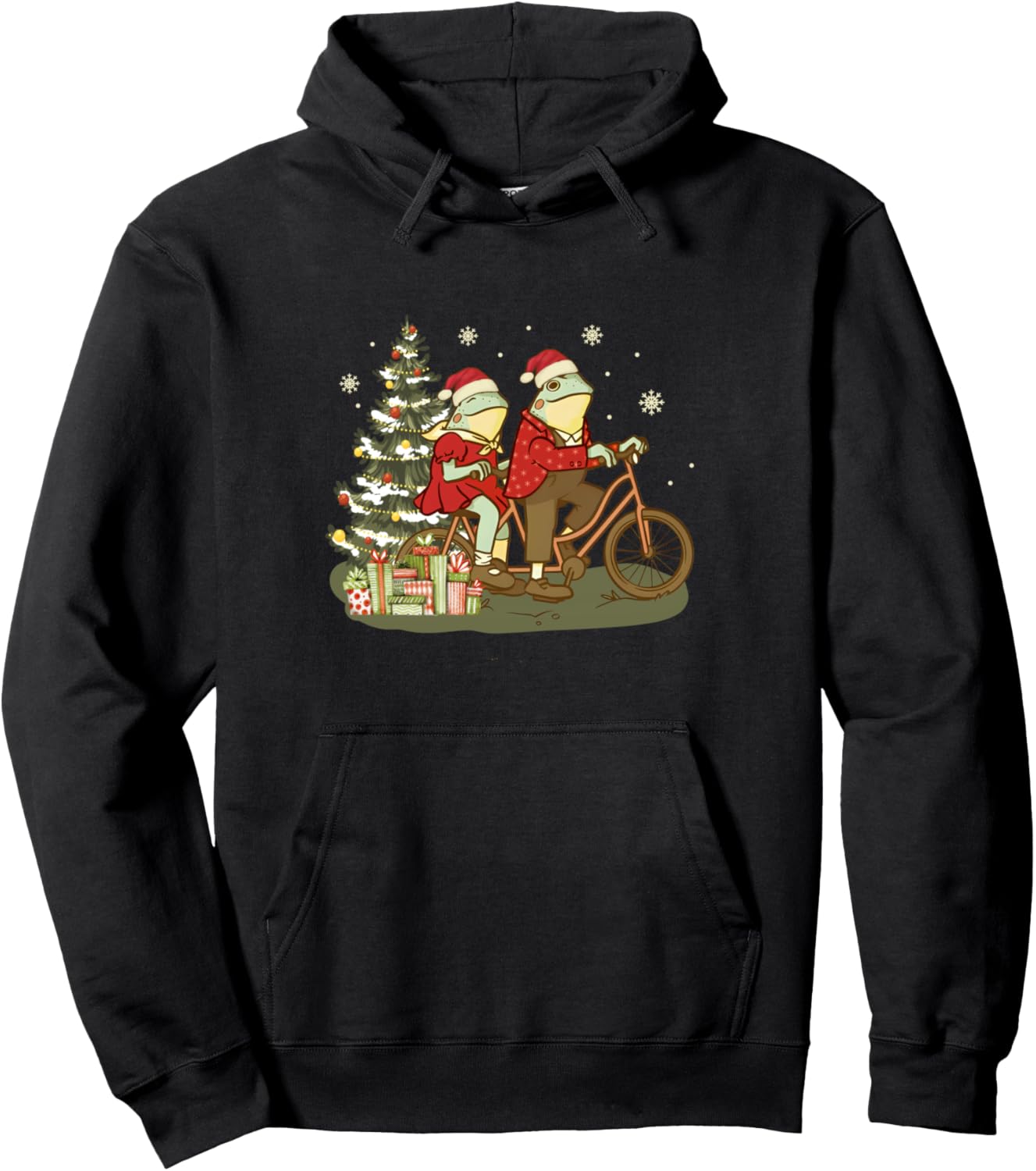 Christmas Frog & Toad On The Bike, Cute Santa Hat Frog Xmas Pullover Hoodie