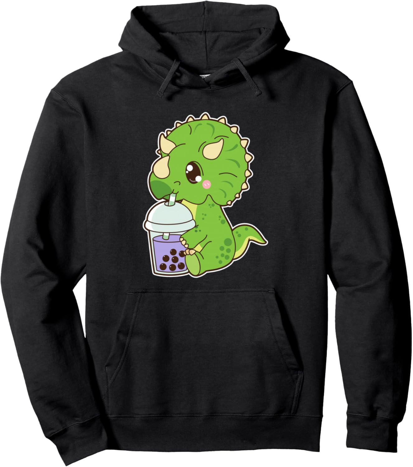 Cute Boba Triceratops Dinosaur Taro Bubble Pearl Milk Tea Pullover Hoodie