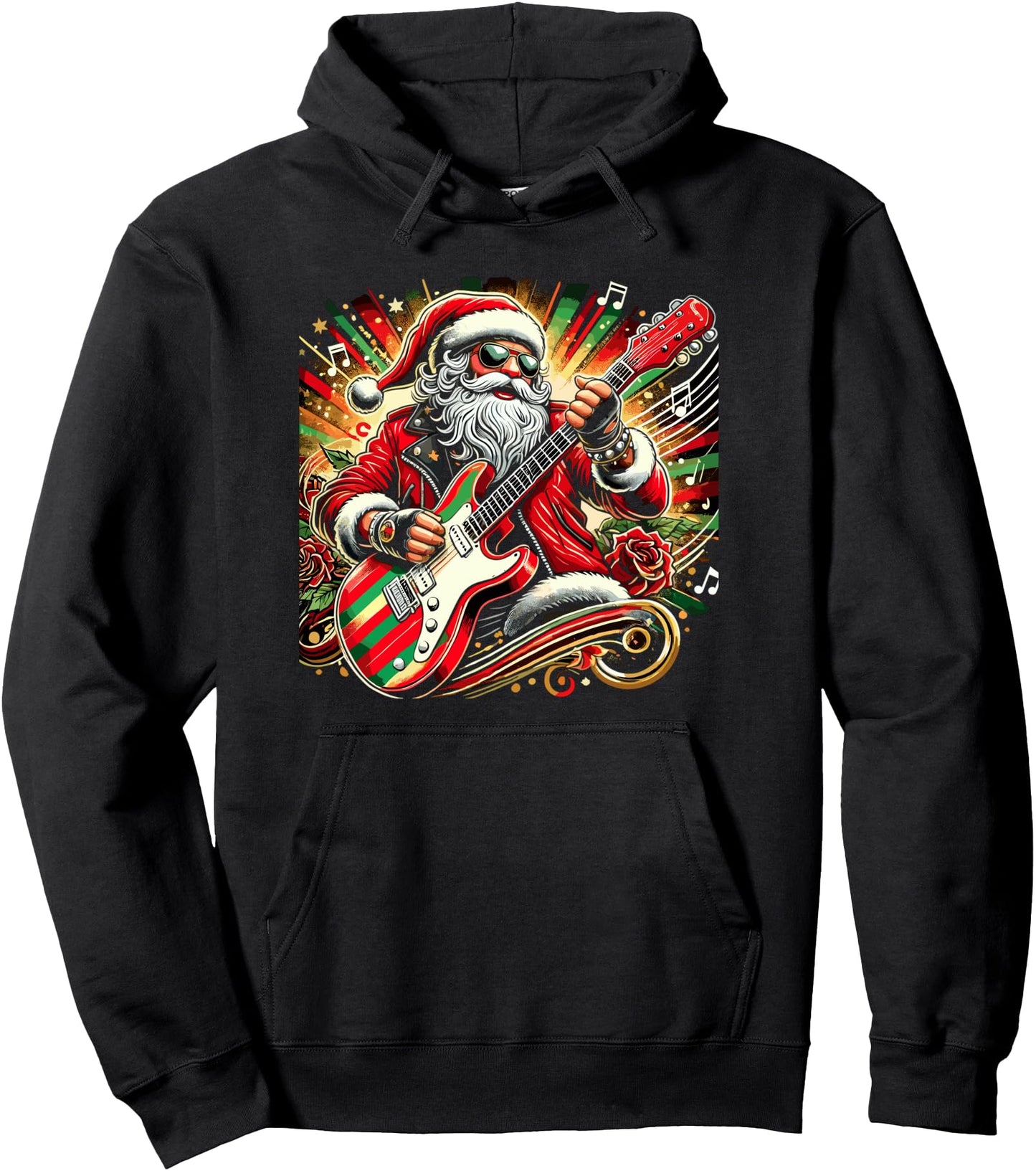 Santa Rocking Guitar Christmas XMAS Pullover Hoodie