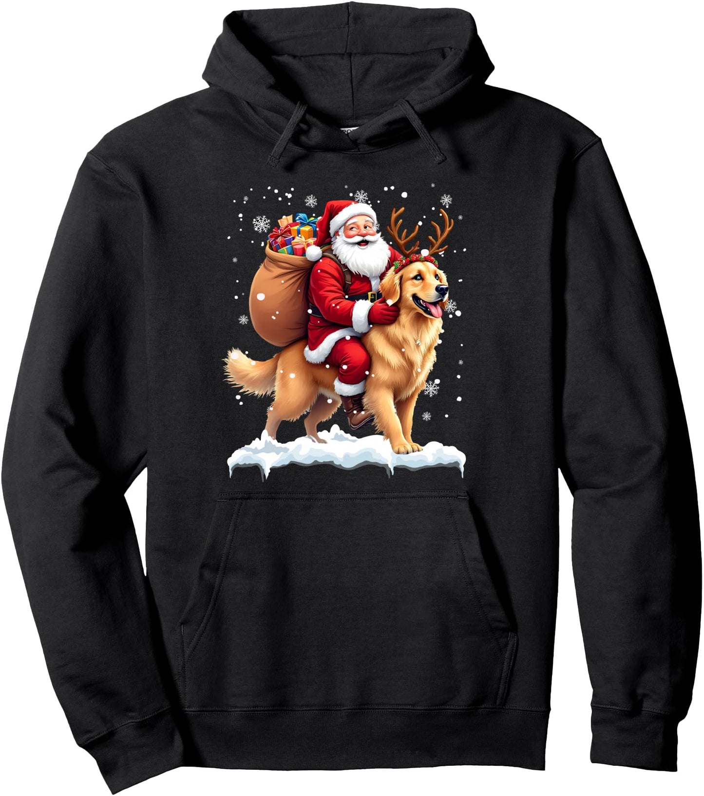 Merry Christmas 2025 Santa Riding Golden Retriever Dog Xmas Pullover Hoodie