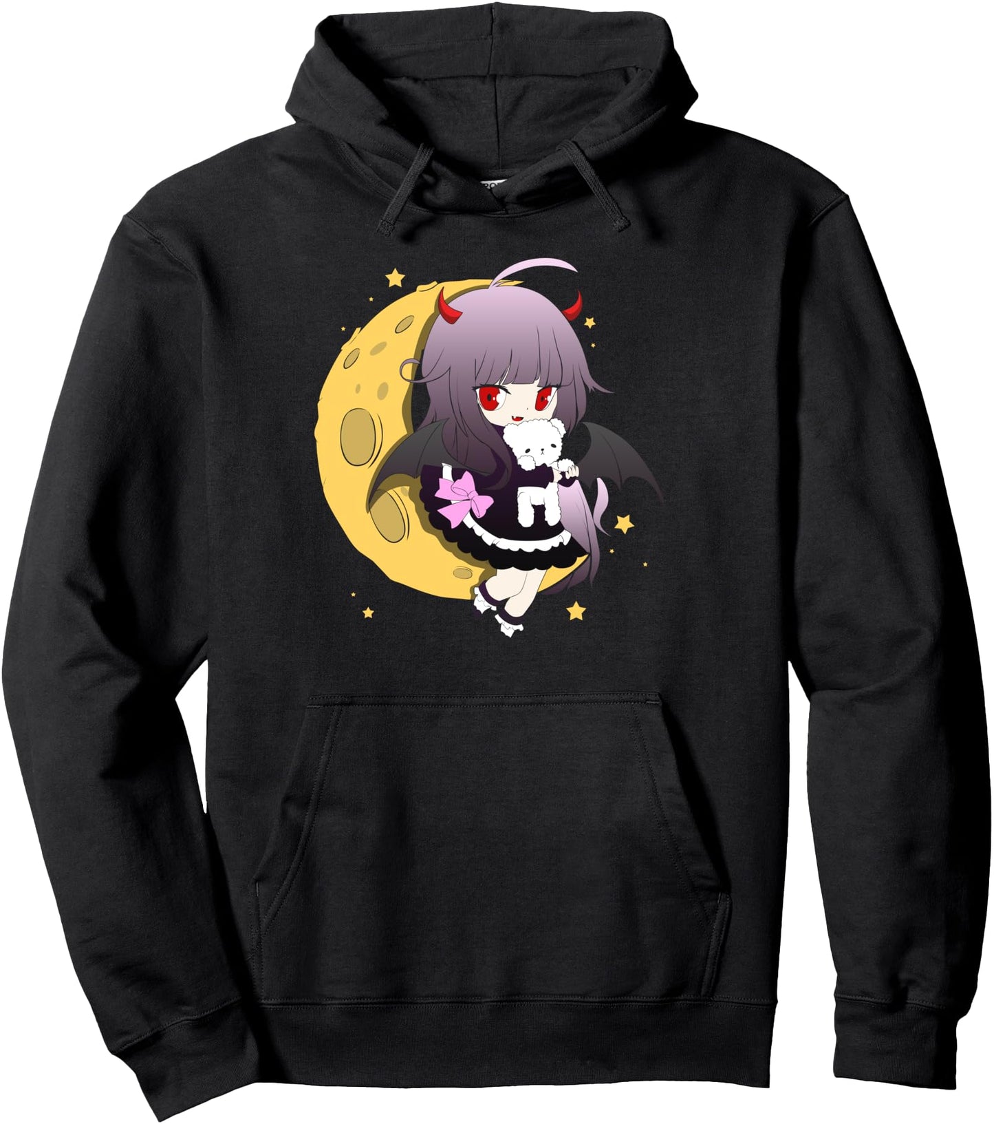 Kawaii Pastel Goth Chibi Girl with Bear Cute Creepy Anime Pullover Hoodie