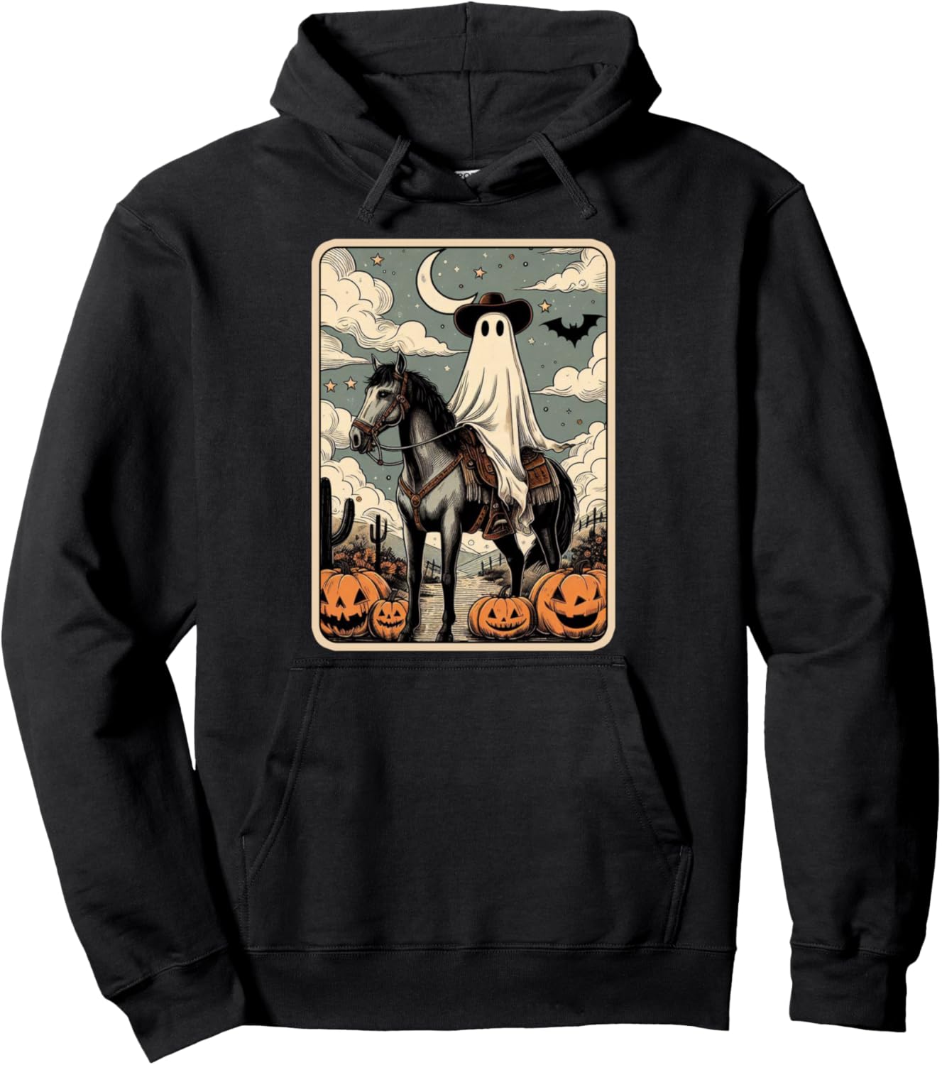 Cowboy Ghost Riding Horse Funny Tarot Card Halloween Season Pullover Hoodie