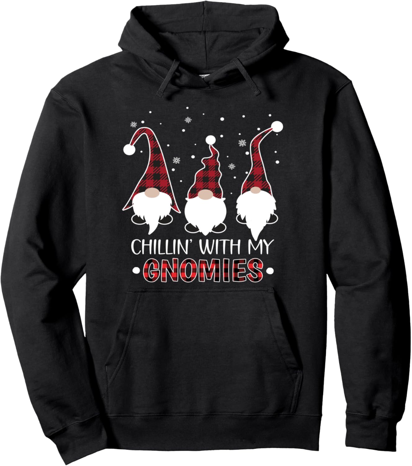 Chillin With My Gnomies Buffalo Plaid Gnome Christmas Pajama Pullover Hoodie