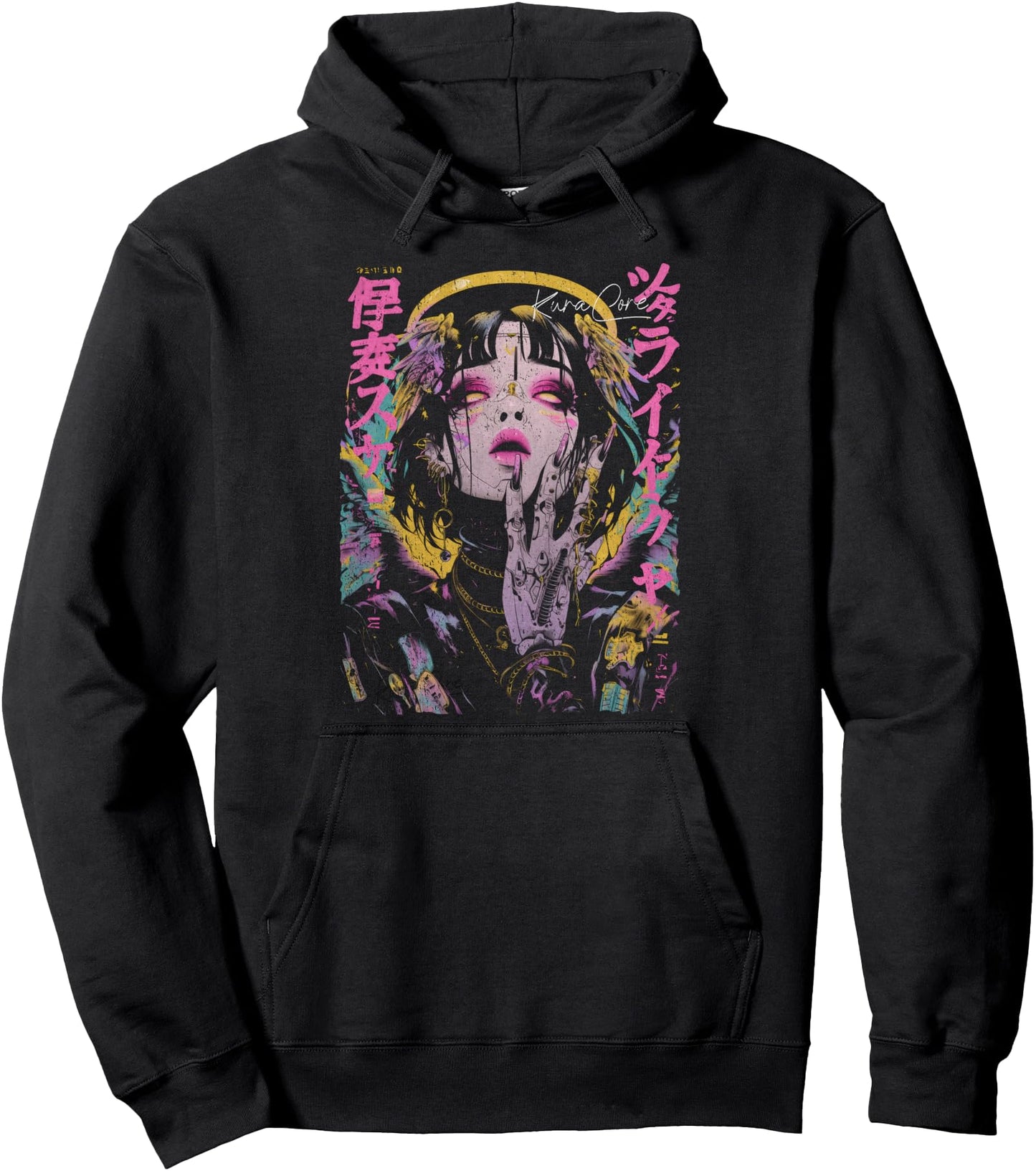 Japanese Streetwear Cyberpunk Angel Y2K Techwear Manga Anime Pullover Hoodie