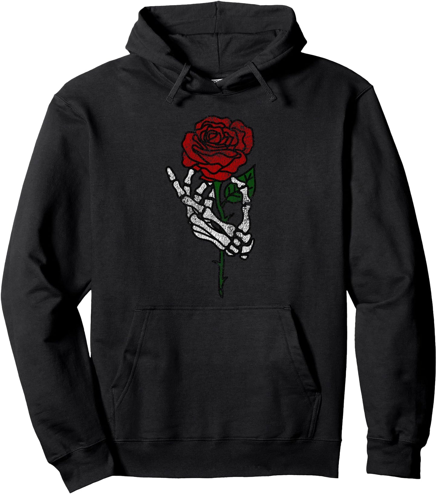 Skeleton Hand Holding Rose Hoodie, Traditional Tattoos Pullover Hoodie