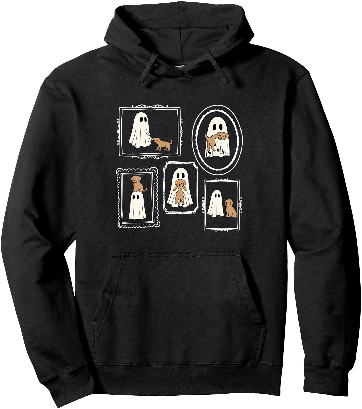 Funny Ghost Holding Dog Portrait Picture Frames Halloween Pullover Hoodie