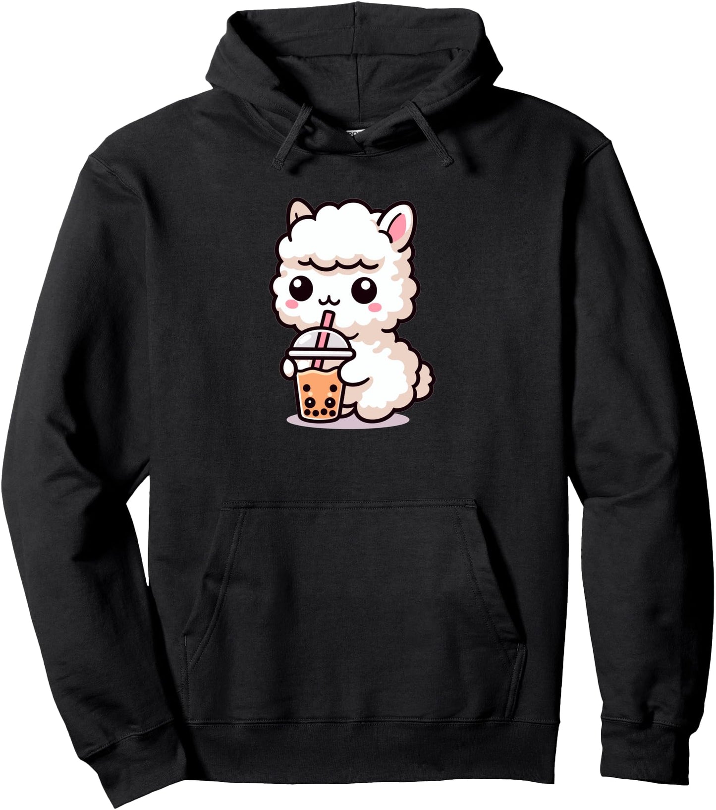 Cute Japanese Kawaii Chibi Alpaca Drinking Boba Tea Pullover Hoodie