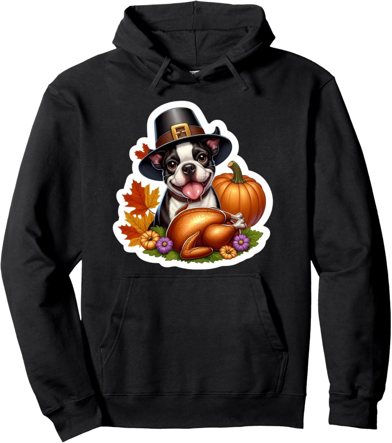 Thanksgiving Boston Terrier Dog Owner Lover Funny Turkey Pullover Hoodie
