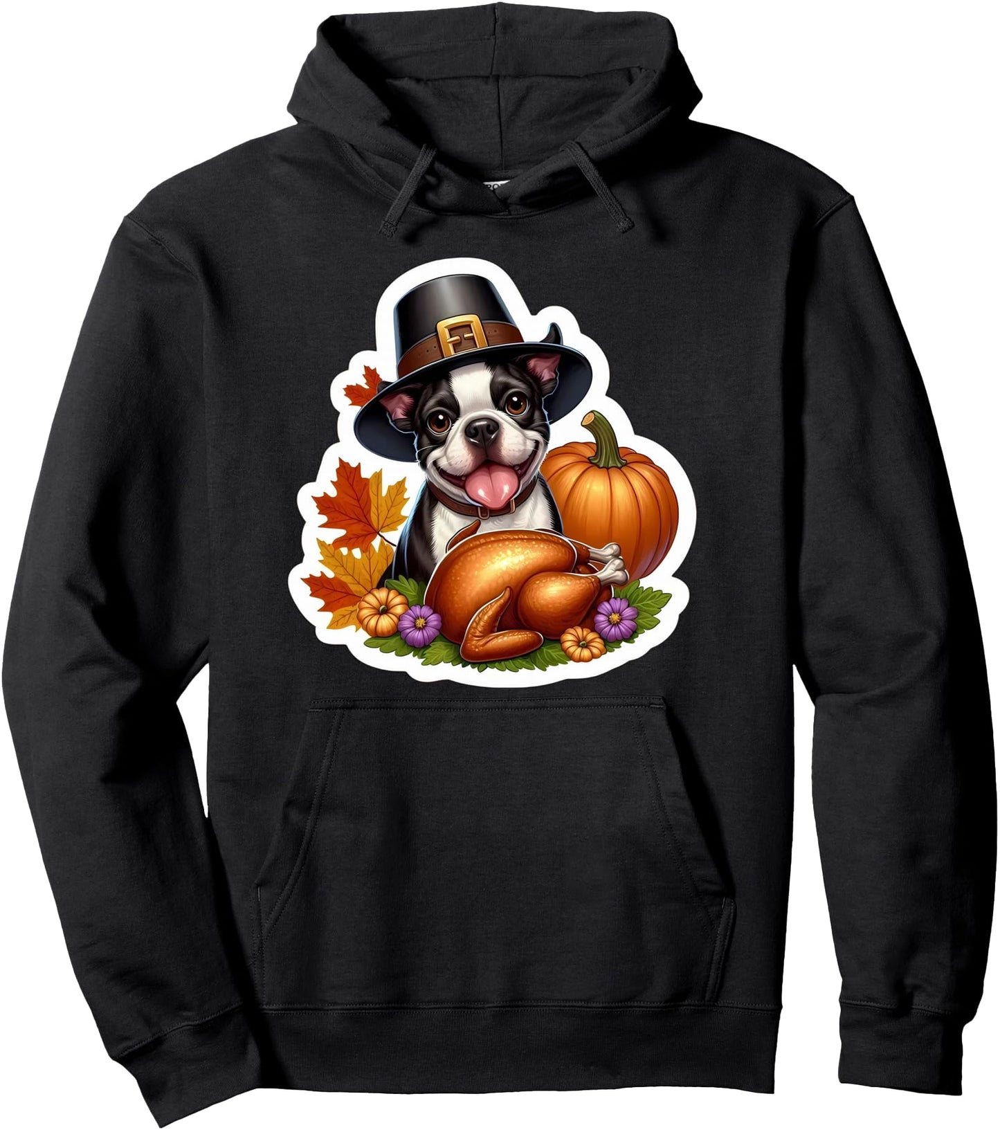 Thanksgiving Boston Terrier Dog Owner Lover Funny Turkey Pullover Hoodie