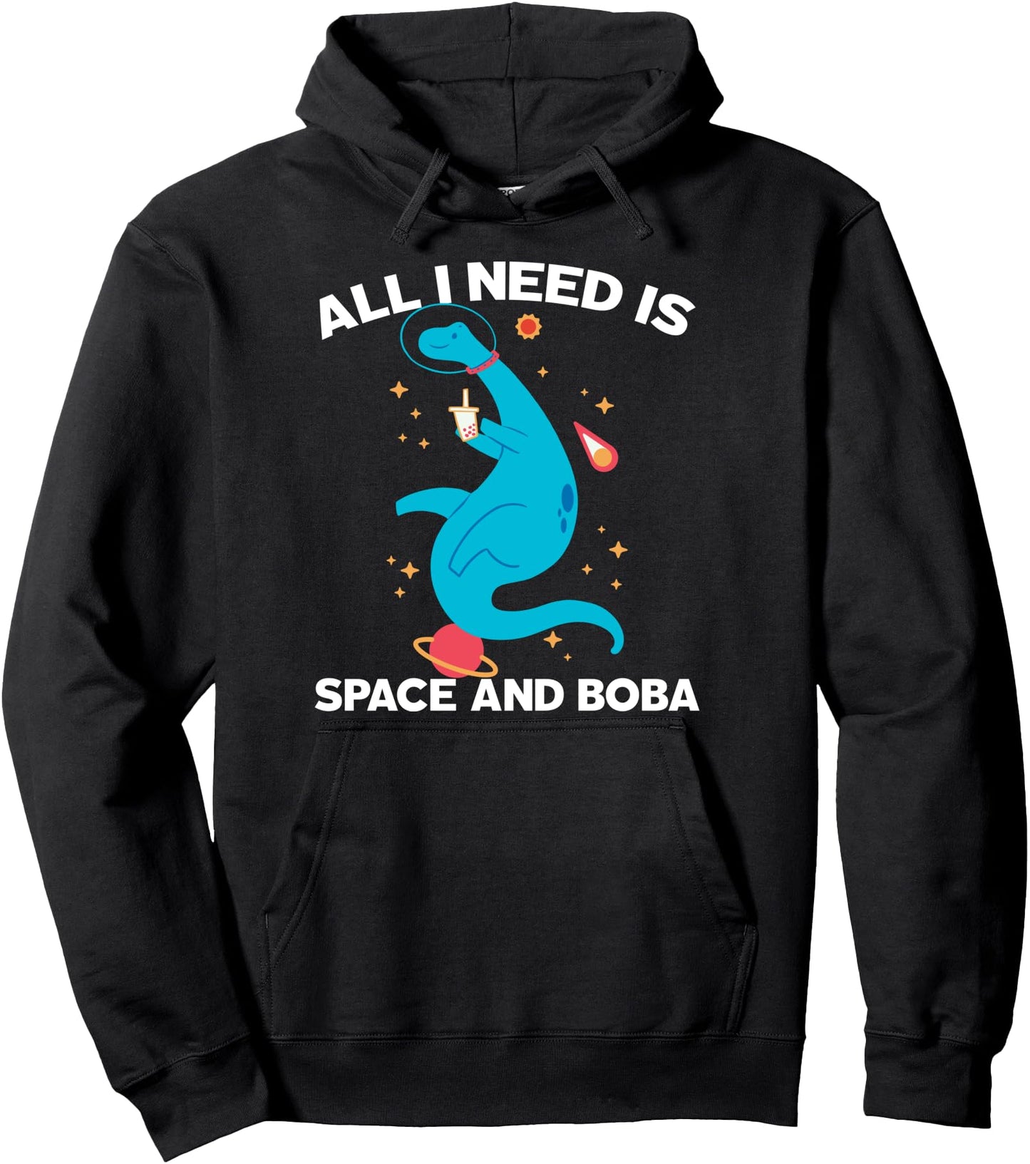 Boba Dinosaurs drinking bubble tea in space Kawaii Japanese Pullover Hoodie