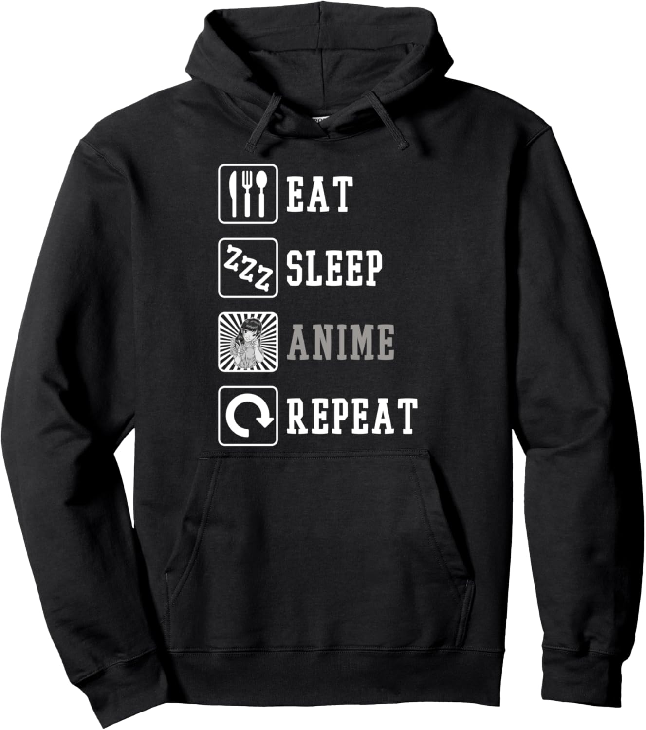 Kawaii Japan Manga Eat Sleep Anime Repeat Otaku Foodie Anime Pullover Hoodie