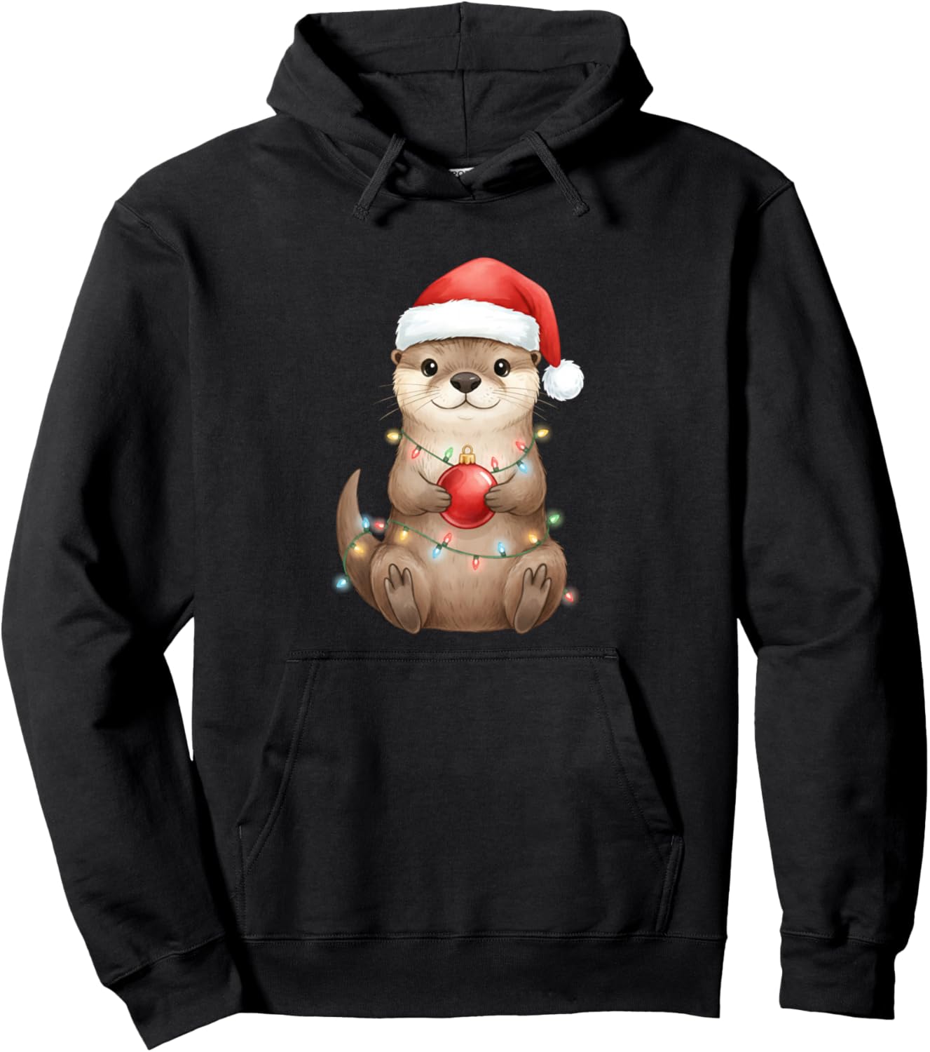 Otters Christmas Lights Santa Hat Snow Holiday Animal Love Pullover Hoodie