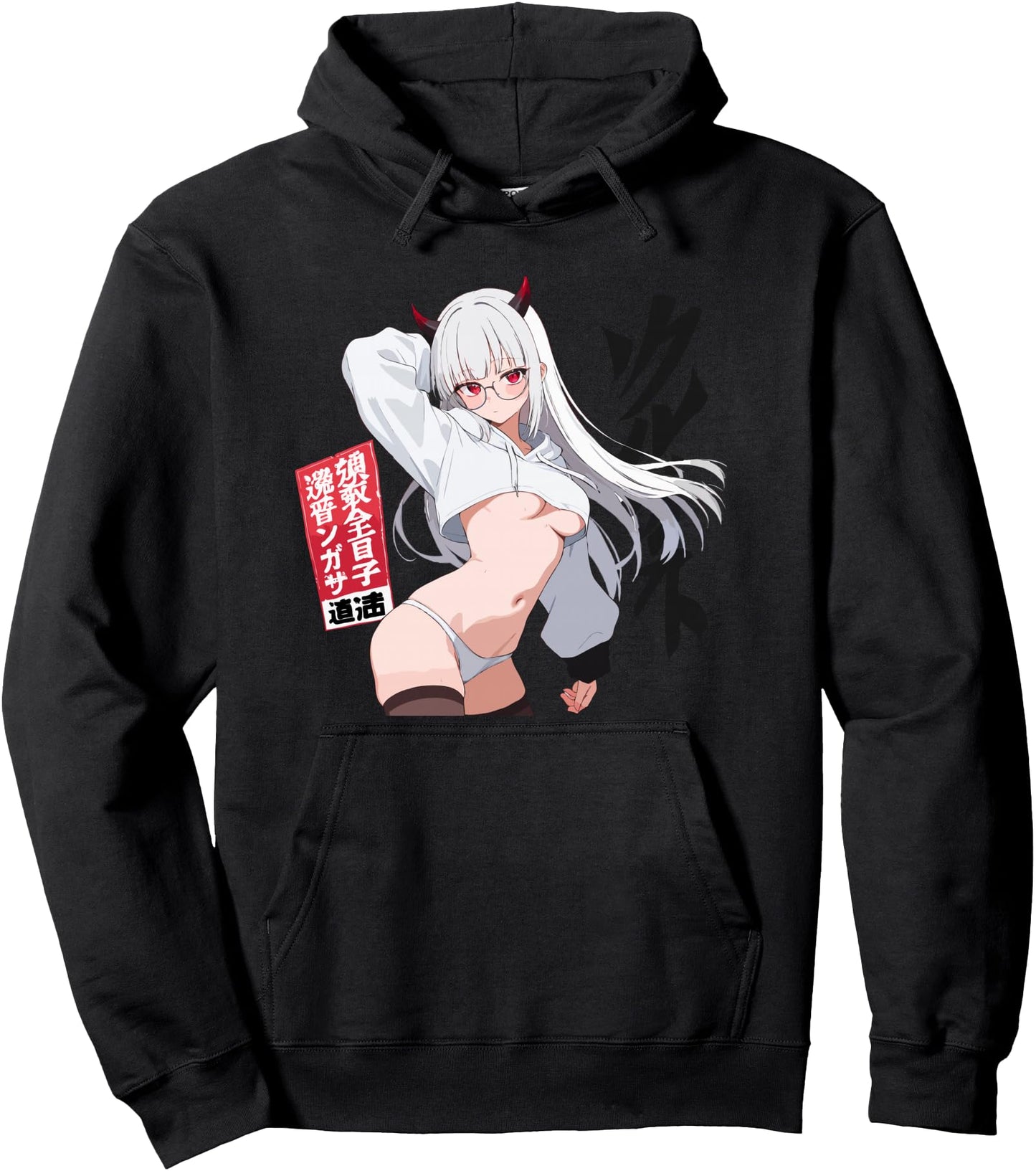 Waifu Sexy Anime Girl Glasses Devil Japanese Style Pullover Hoodie