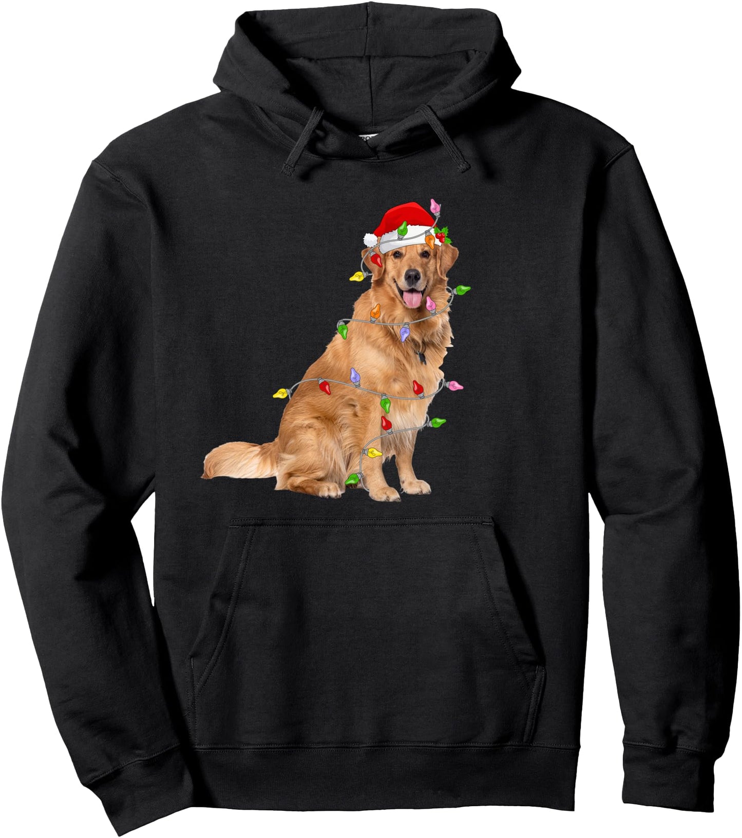 Golden Retriever Christmas Santa Hat Lights Pet Dog Xmas Pullover Hoodie