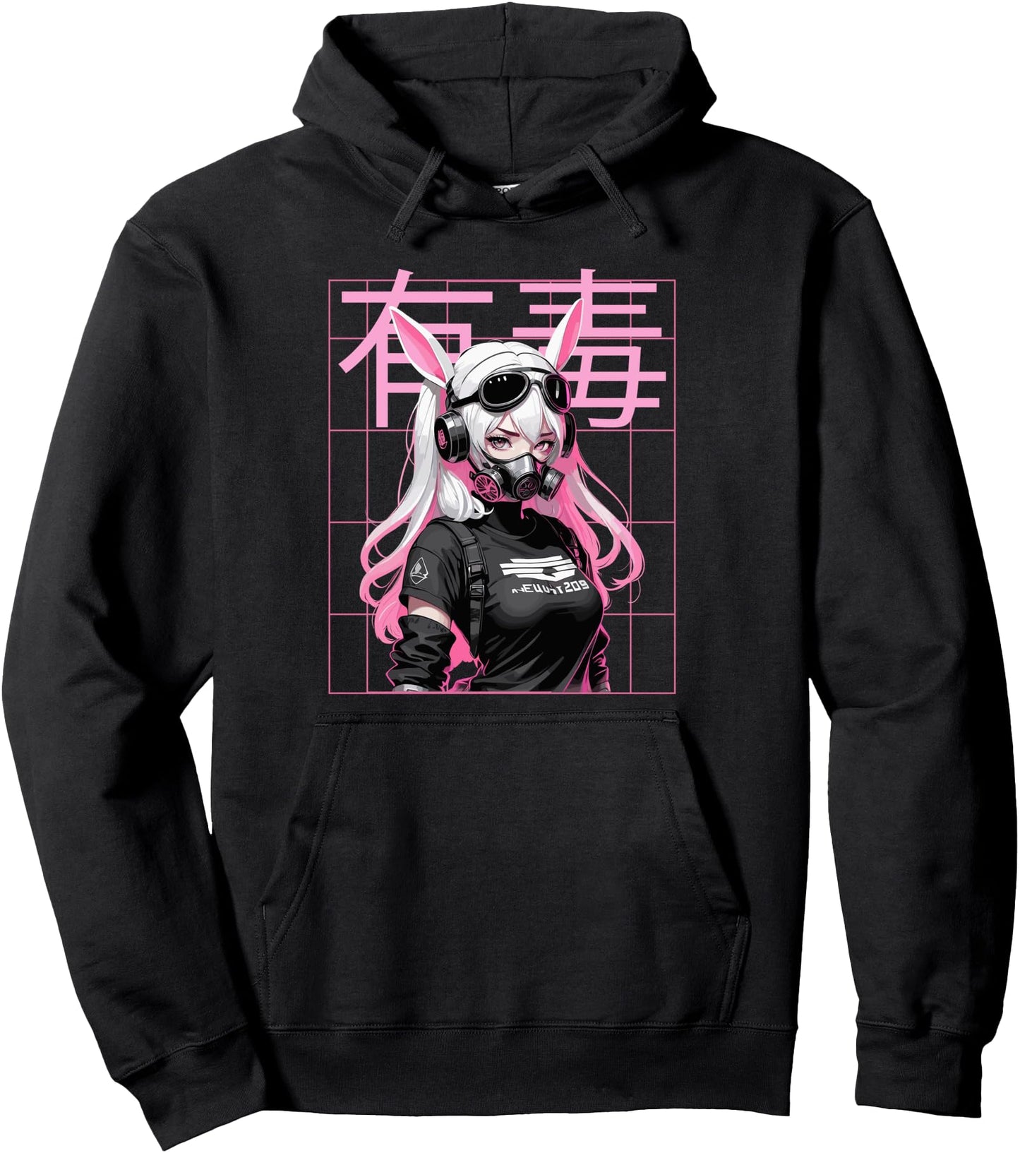 Cyberpunk Anime Girl - Futuristic Urban Bunny Anime Girl Pullover Hoodie