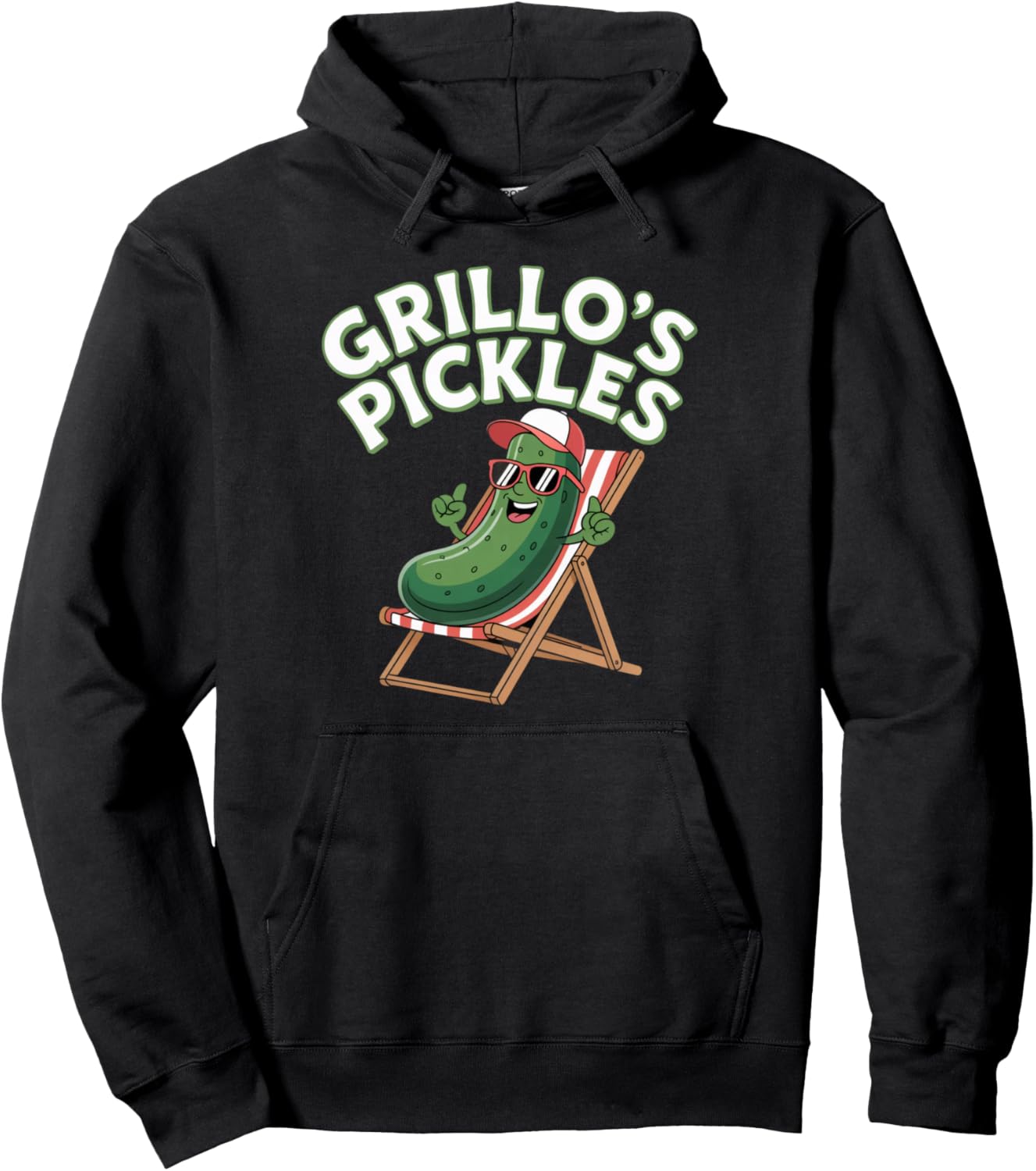 Grillo's Pickles Cartoon Relaxing Summer Cucumber Pickle Pullover Hoodie