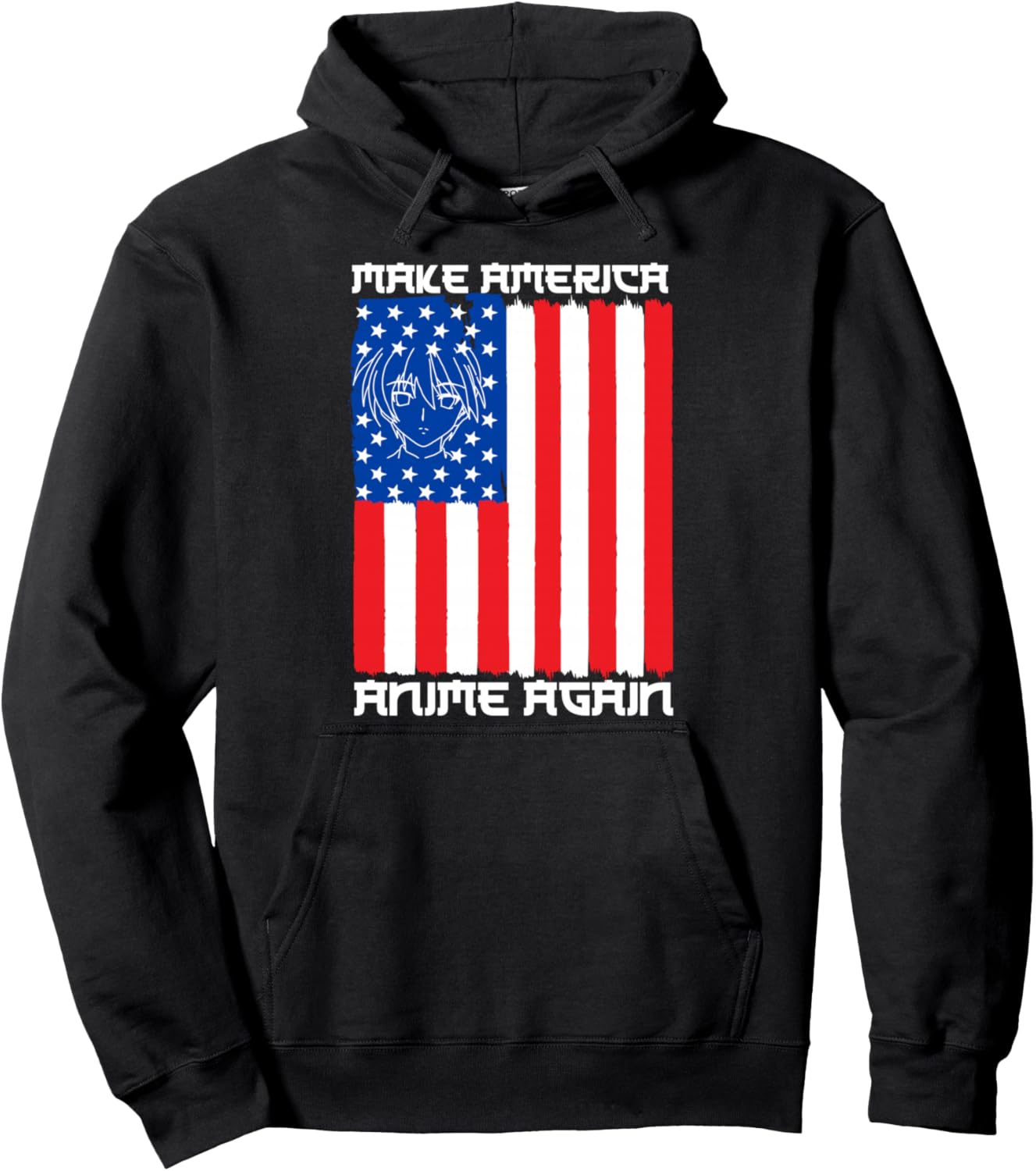 Anime Merch - Make America Anime Again - American Flag Anime Pullover Hoodie